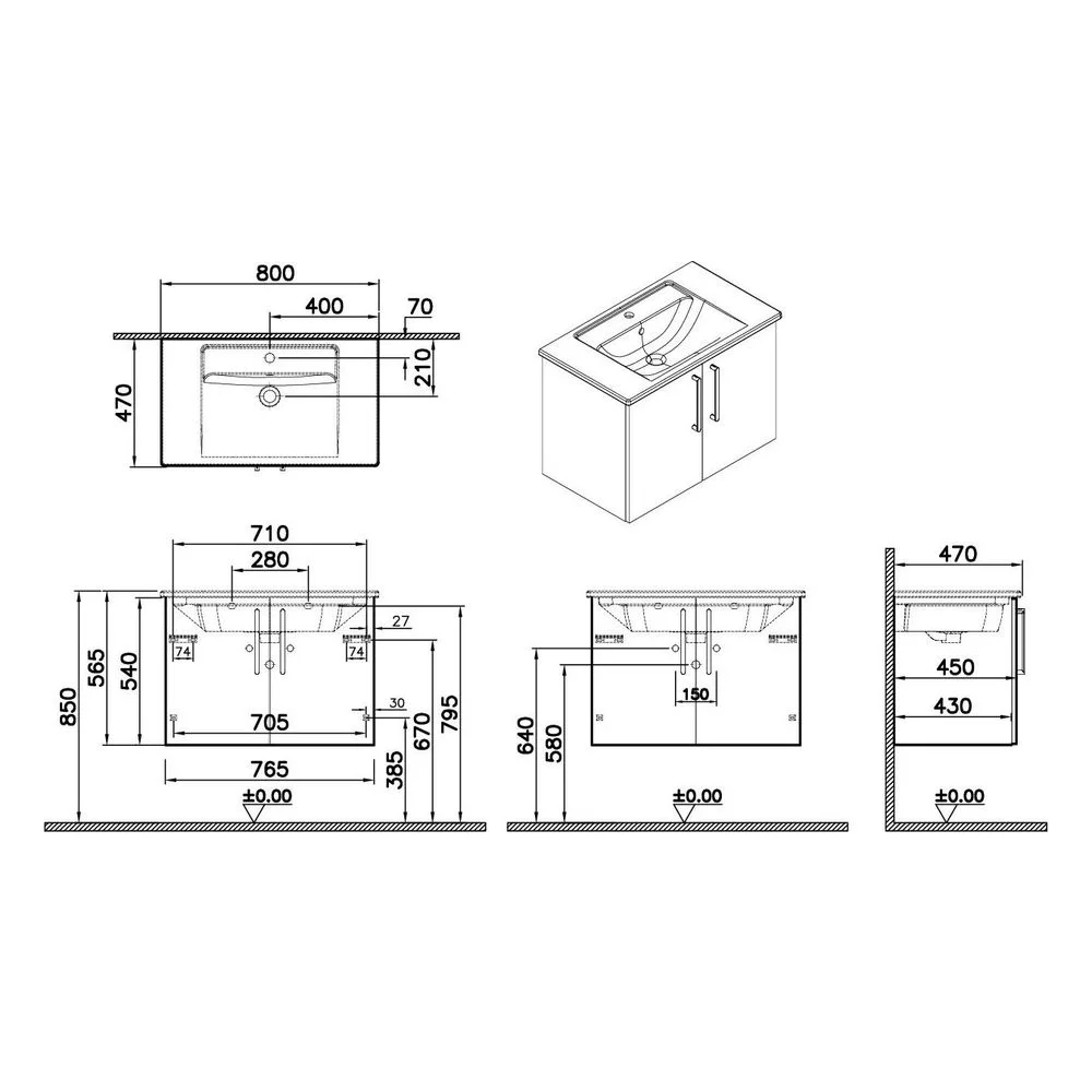 Vitra Root Flat 80 Cm Antrasit 2 Kapaklı Lavabo Dolabı 2