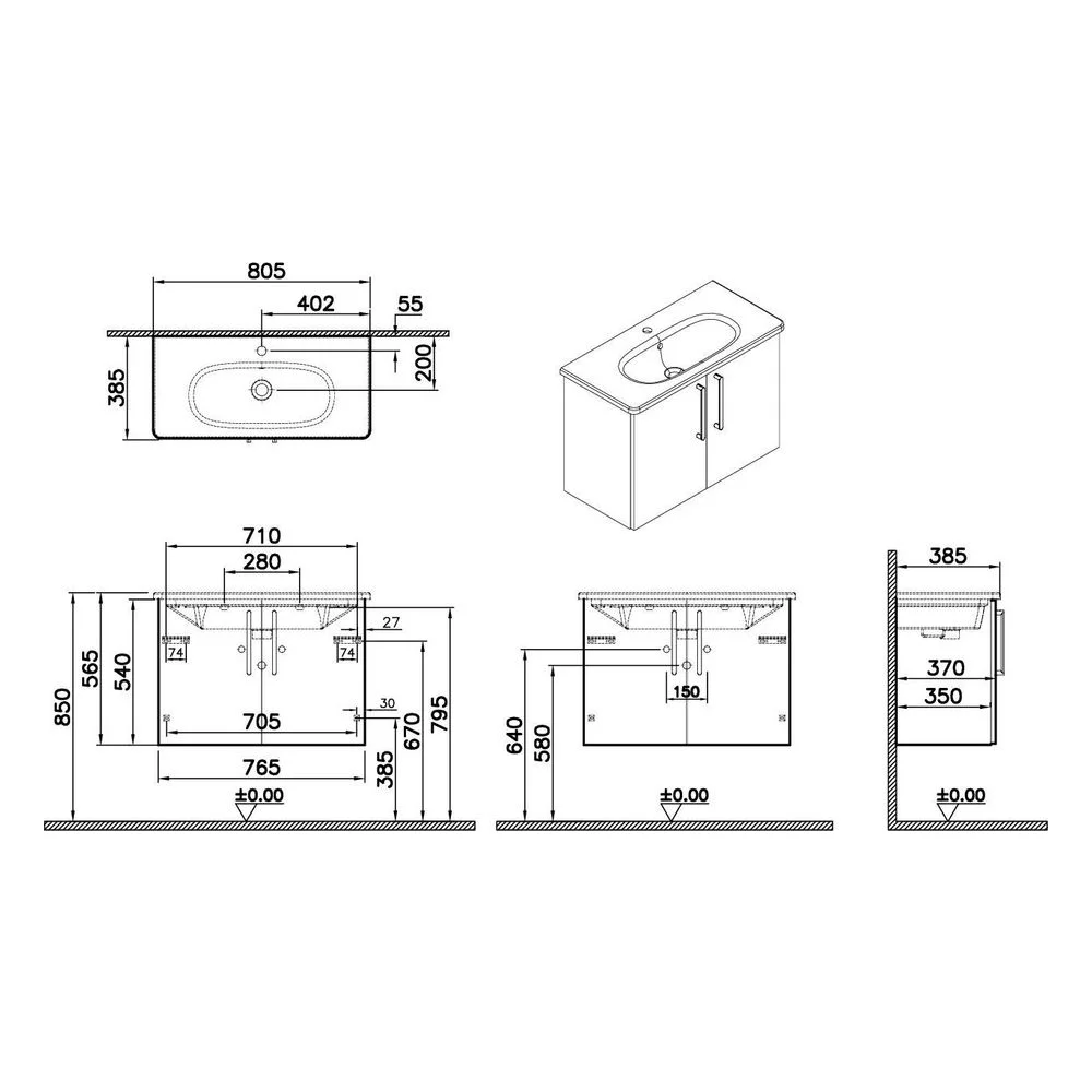 Vitra Root Flat 80 Cm Sahra Beji Dar 2 Kapaklı Lavabo Dolabı 2
