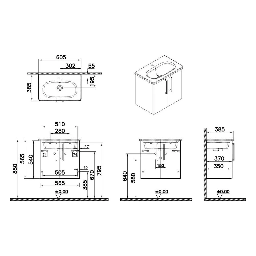 Vitra Root Flat 60 Cm Ceviz Dar 2 Kapaklı Lavabo Dolabı 2