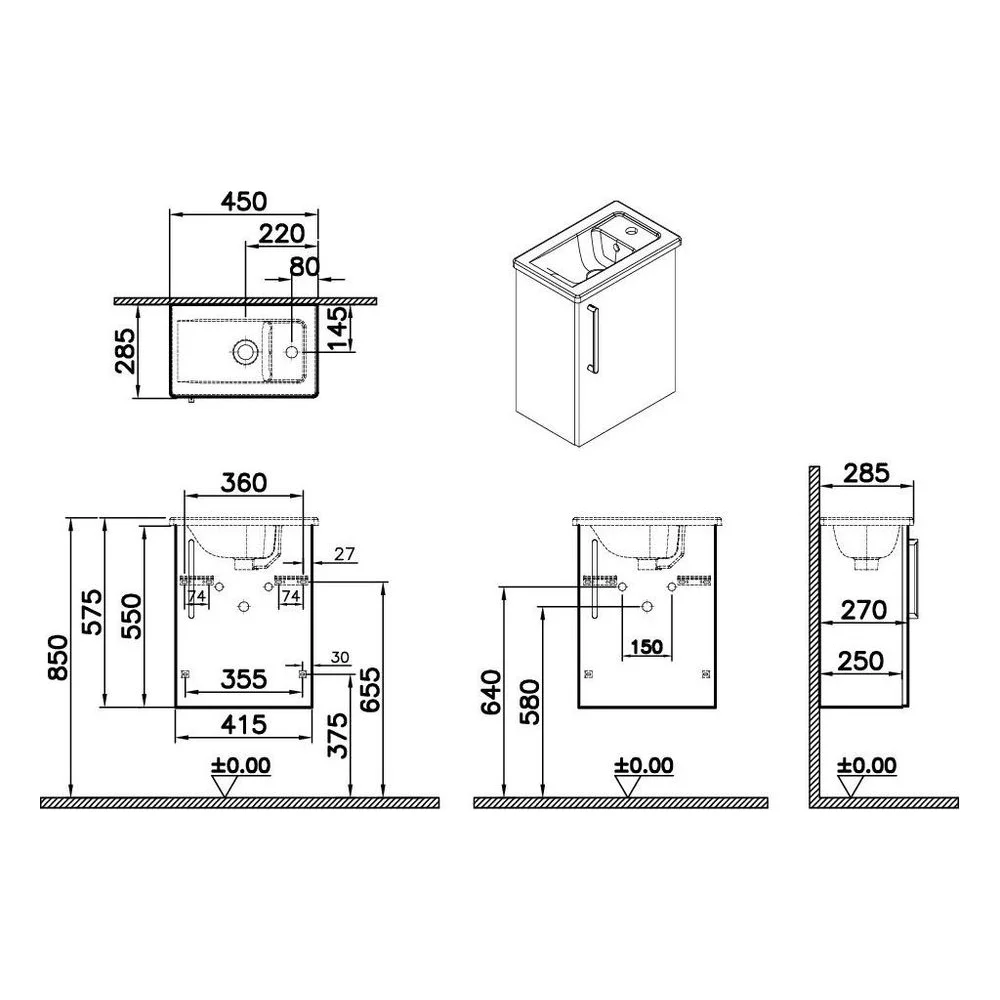 Vitra Root Flat 45 Cm Ceviz Dar Kapaklı Sağ Lavabo Dolabı 2