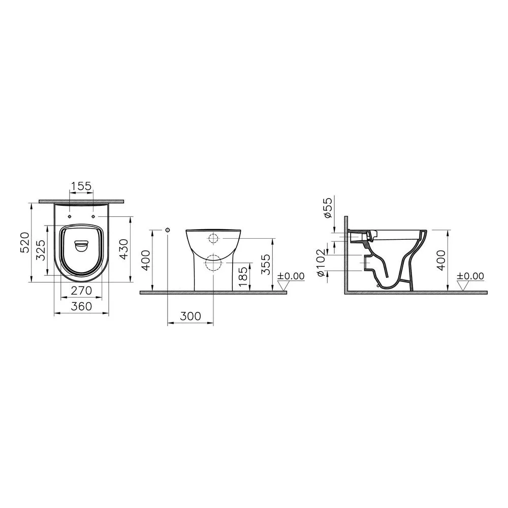 Vitra S20 Round 52 Cm Duvara Sıfır Beyaz Yerden Klozet 2