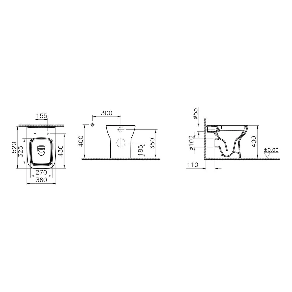Vitra S20 Square 52 Cm Duvara Sıfır Beyaz Yerden Klozet 2