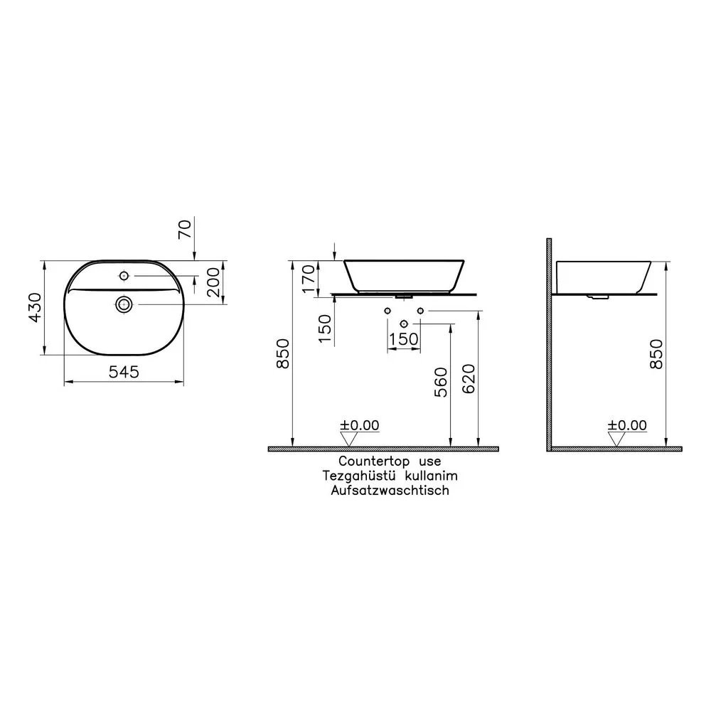 Vitra Geo 55x43 Cm Oval Taupe Çanak Lavabo 2