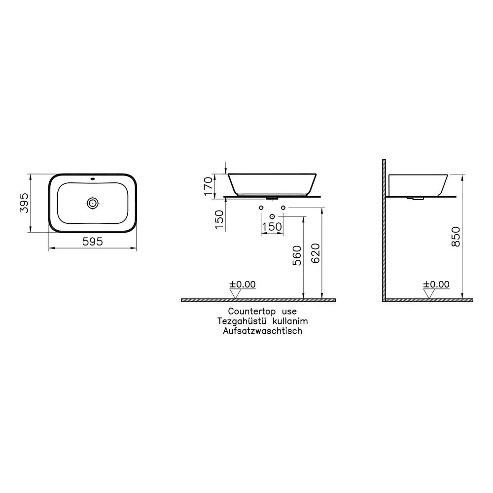 Vitra Geo 60x39 Cm Dikdörtgen Parlak Siyah Çanak Lavabo 2