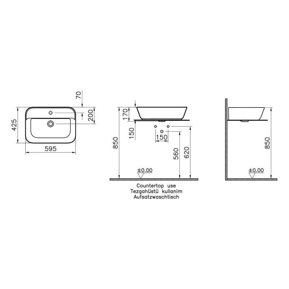 Vitra Geo 60x43 Cm Dikdörtgen Parlak Siyah Çanak Lavabo 2