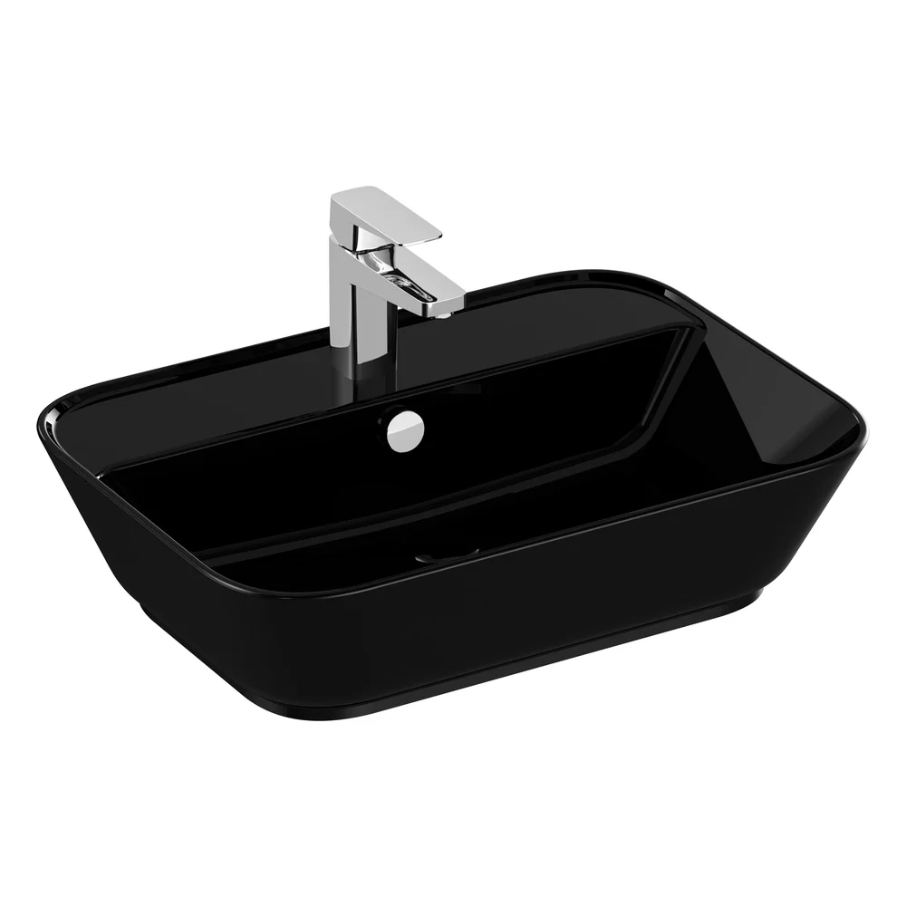 Vitra Geo 60x43 Cm Dikdörtgen Parlak Siyah Çanak Lavabo