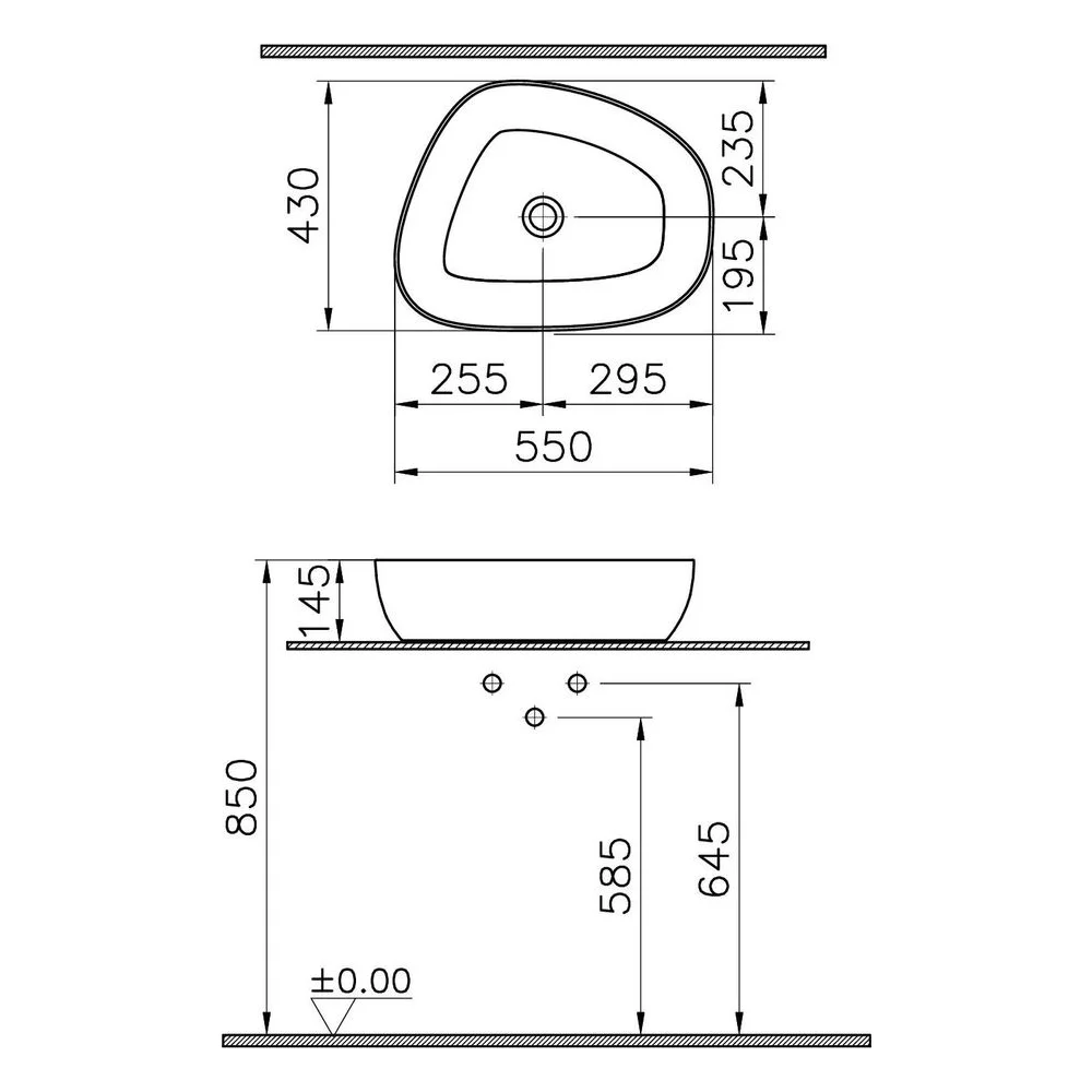 Vitra Outline 55x43 Cm Asimetrik Taupe Çanak Lavabo 2