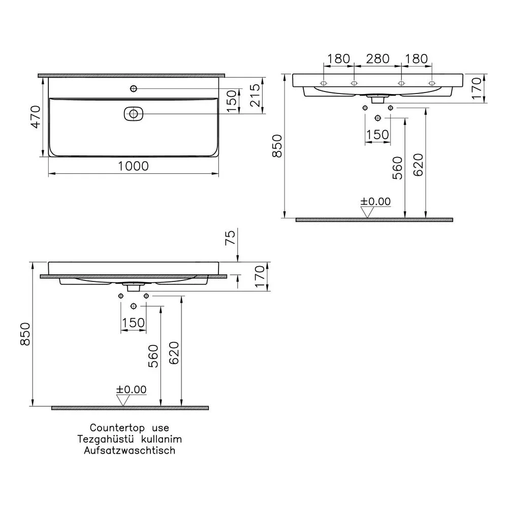 Vitra Metropole 100x47 Cm Mat Bej Çanak Lavabo 2