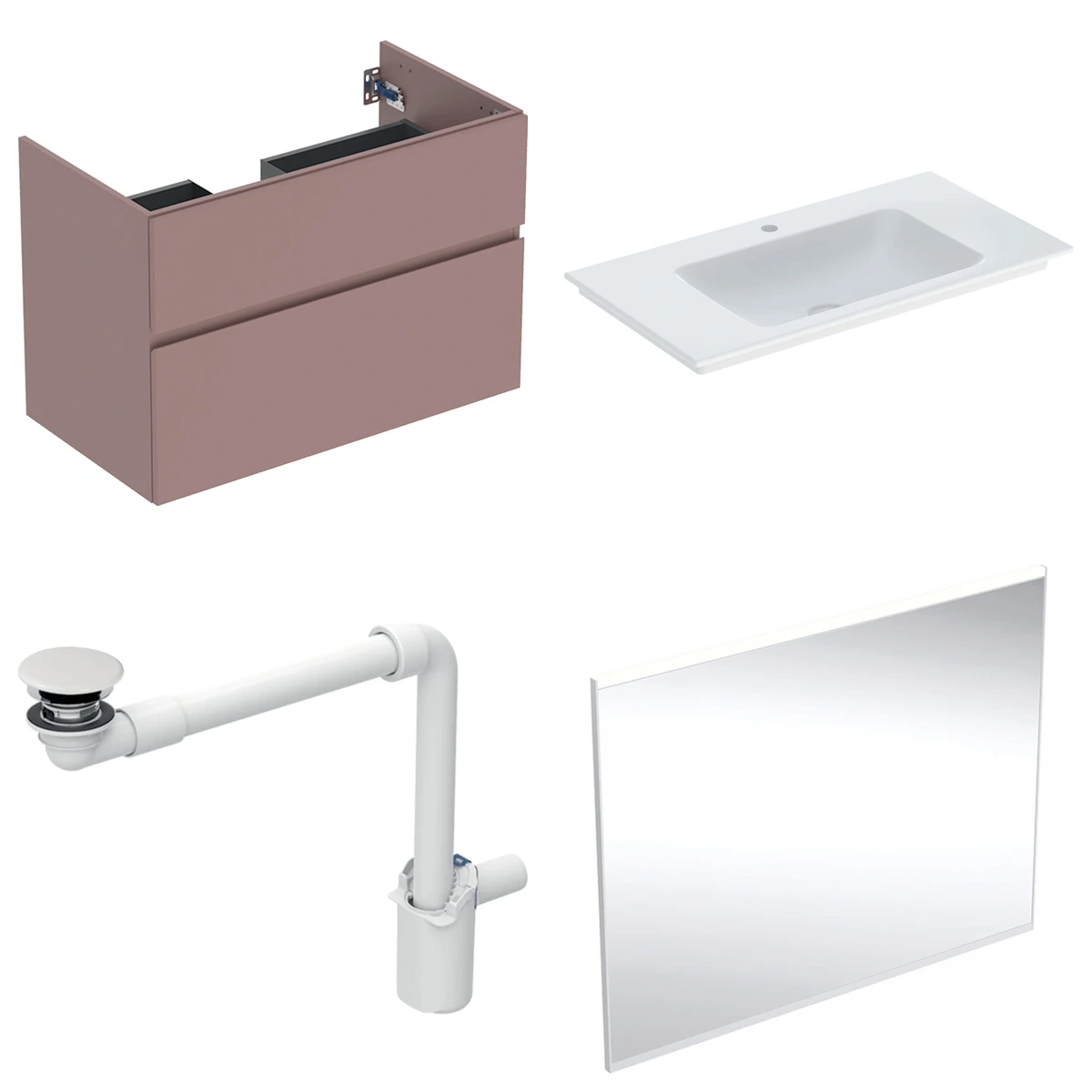 Geberit Aniara 90 cm Aniara Kırmızısı Çift Çekmeceli Aynalı Banyo Dolabı Seti 2