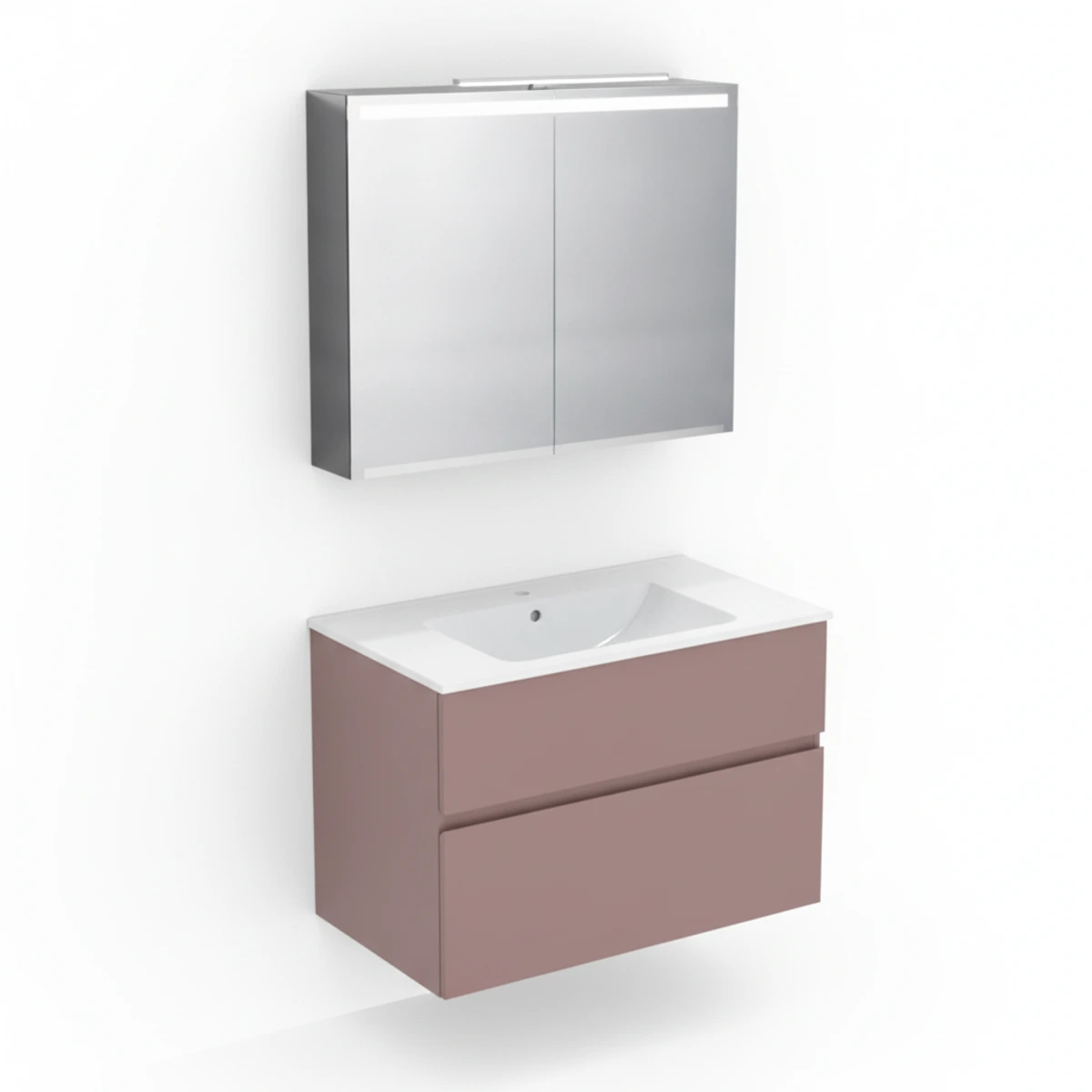 Geberit Aniara 90 cm Aniara Kırmızısı Çift Çekmeceli Ayna Dolaplı Banyo Dolabı Seti