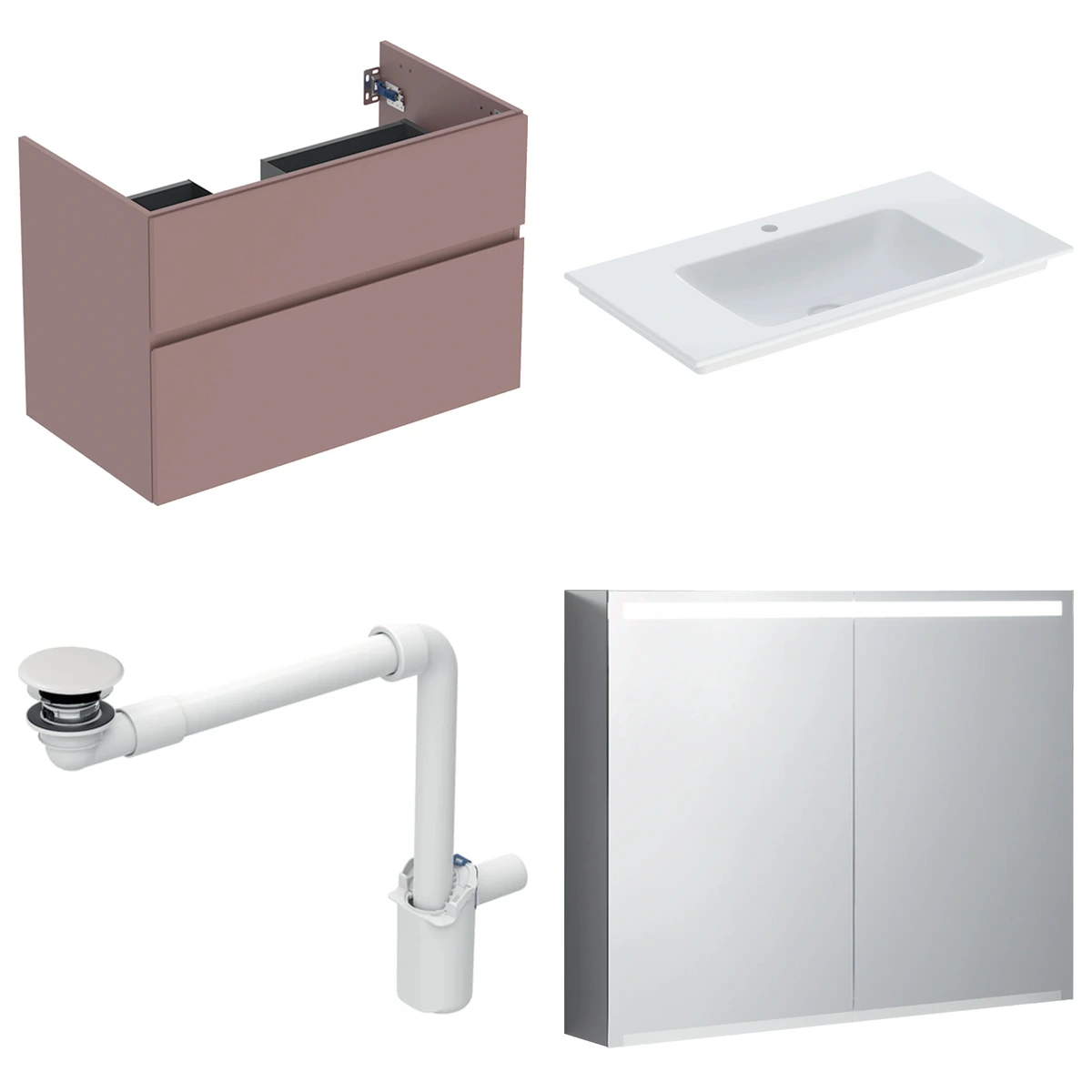Geberit Aniara 90 cm Aniara Kırmızısı Çift Çekmeceli Ayna Dolaplı Banyo Dolabı Seti 2