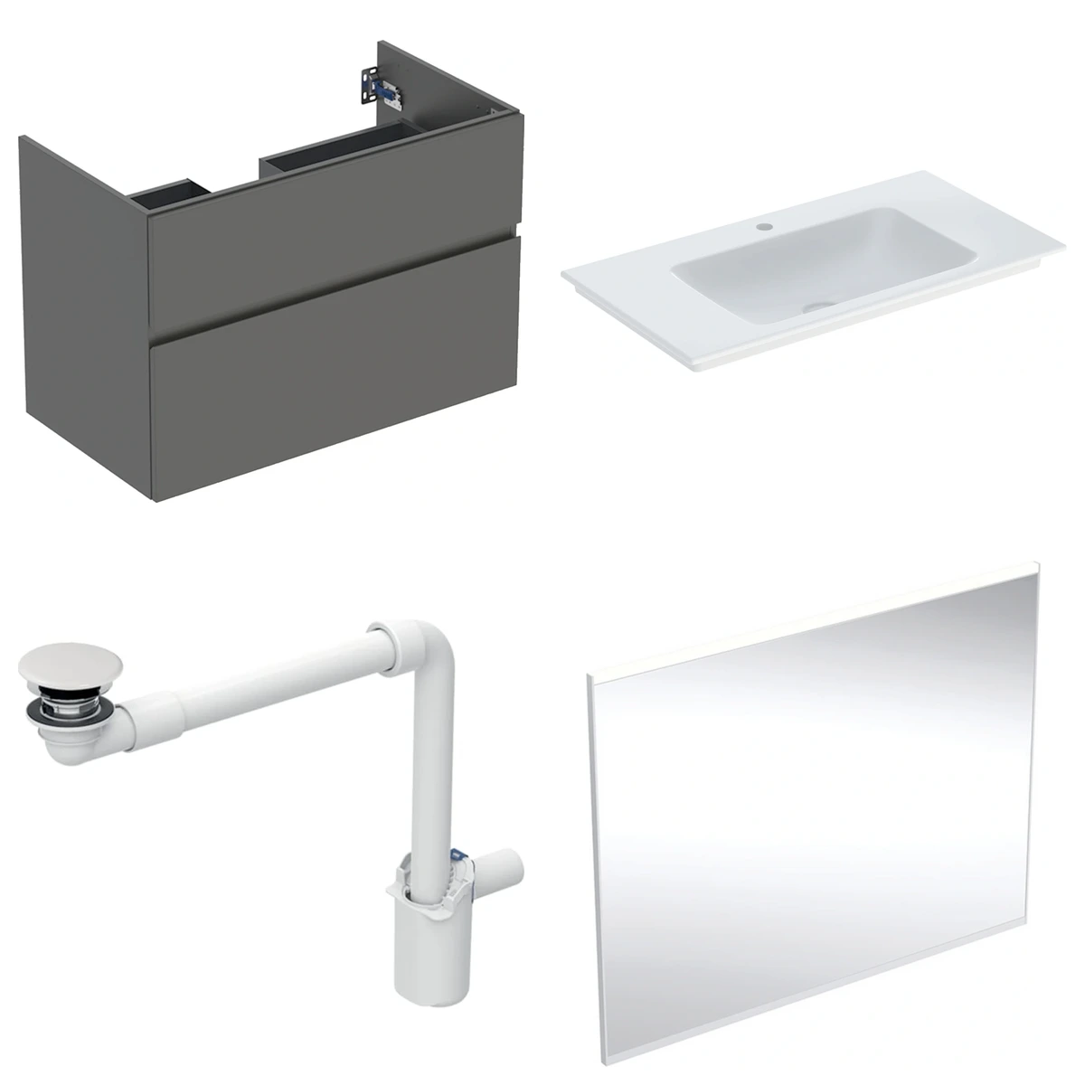 Geberit Aniara 90 cm Mat Antrasit Çift Çekmeceli Aynalı Banyo Dolabı Seti 2