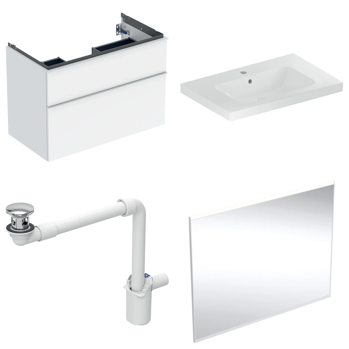 Geberit iCon 90 cm Parlak Beyaz Çift Çekmeceli Aynalı Banyo Dolabı Seti 2