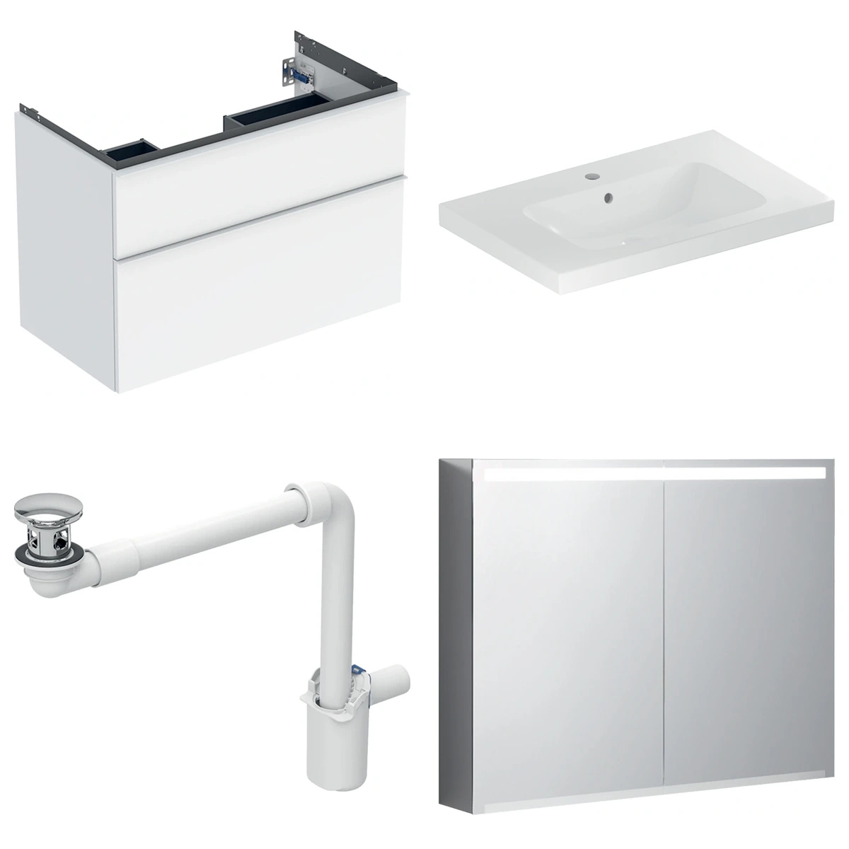 Geberit iCon 90 cm Parlak Beyaz Çift Çekmeceli Ayna Dolaplı Banyo Dolabı Seti 2