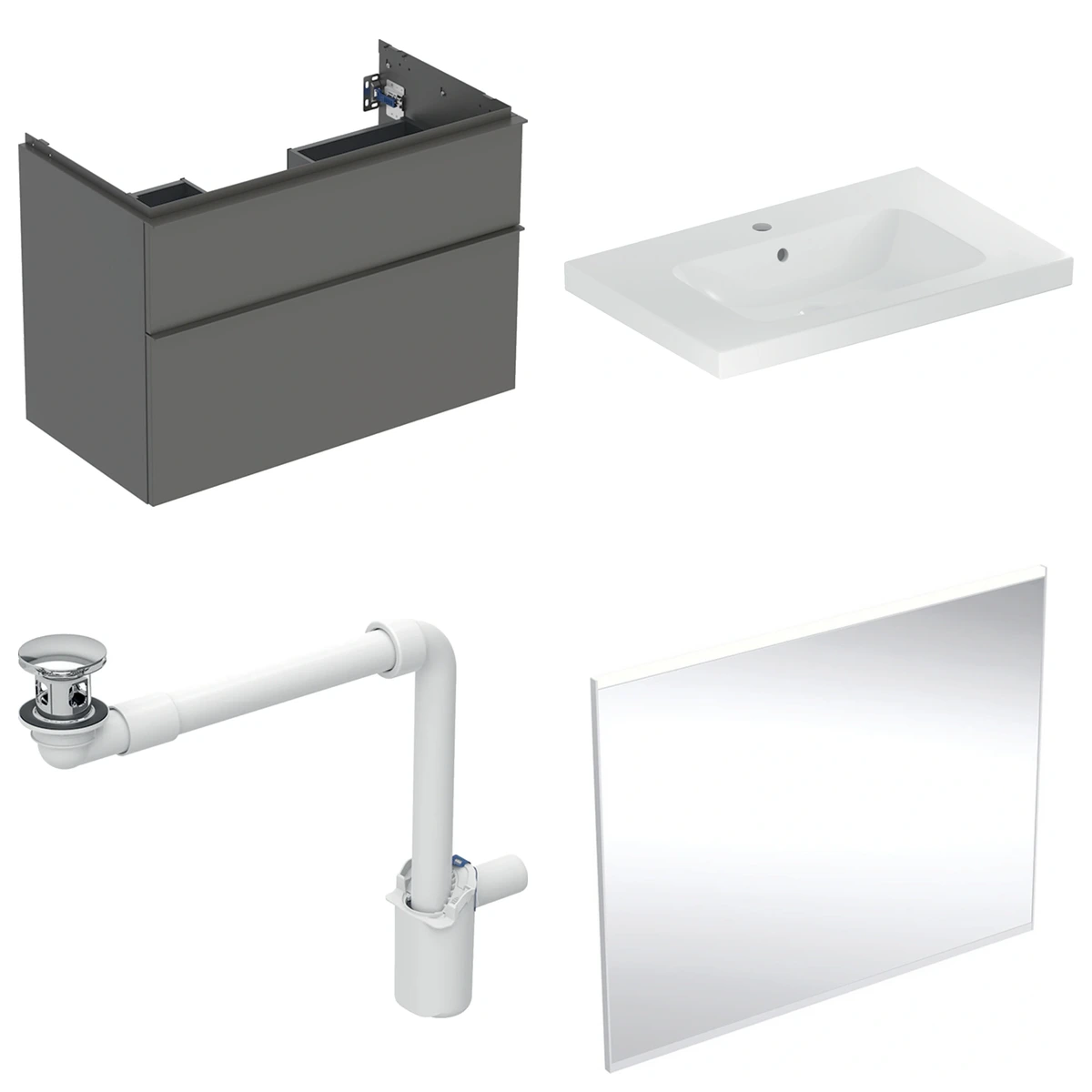 Geberit iCon 90 cm Mat Antrasit Çift Çekmeceli Aynalı Banyo Dolabı Seti 2