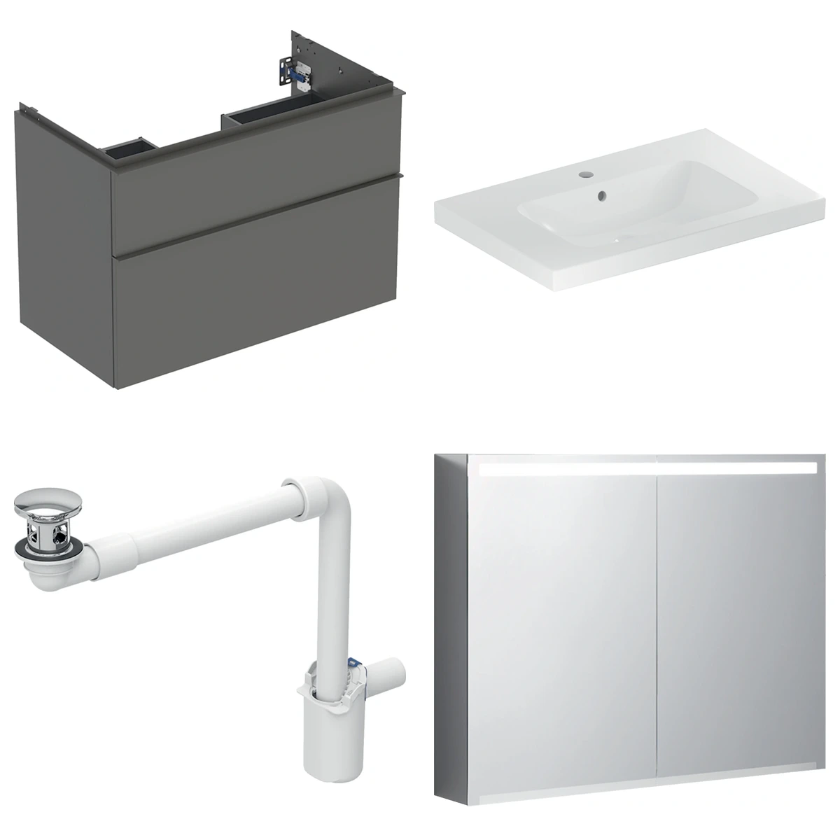 Geberit iCon 90 cm Mat Antrasit Çift Çekmeceli Ayna Dolaplı Banyo Dolabı Seti 2
