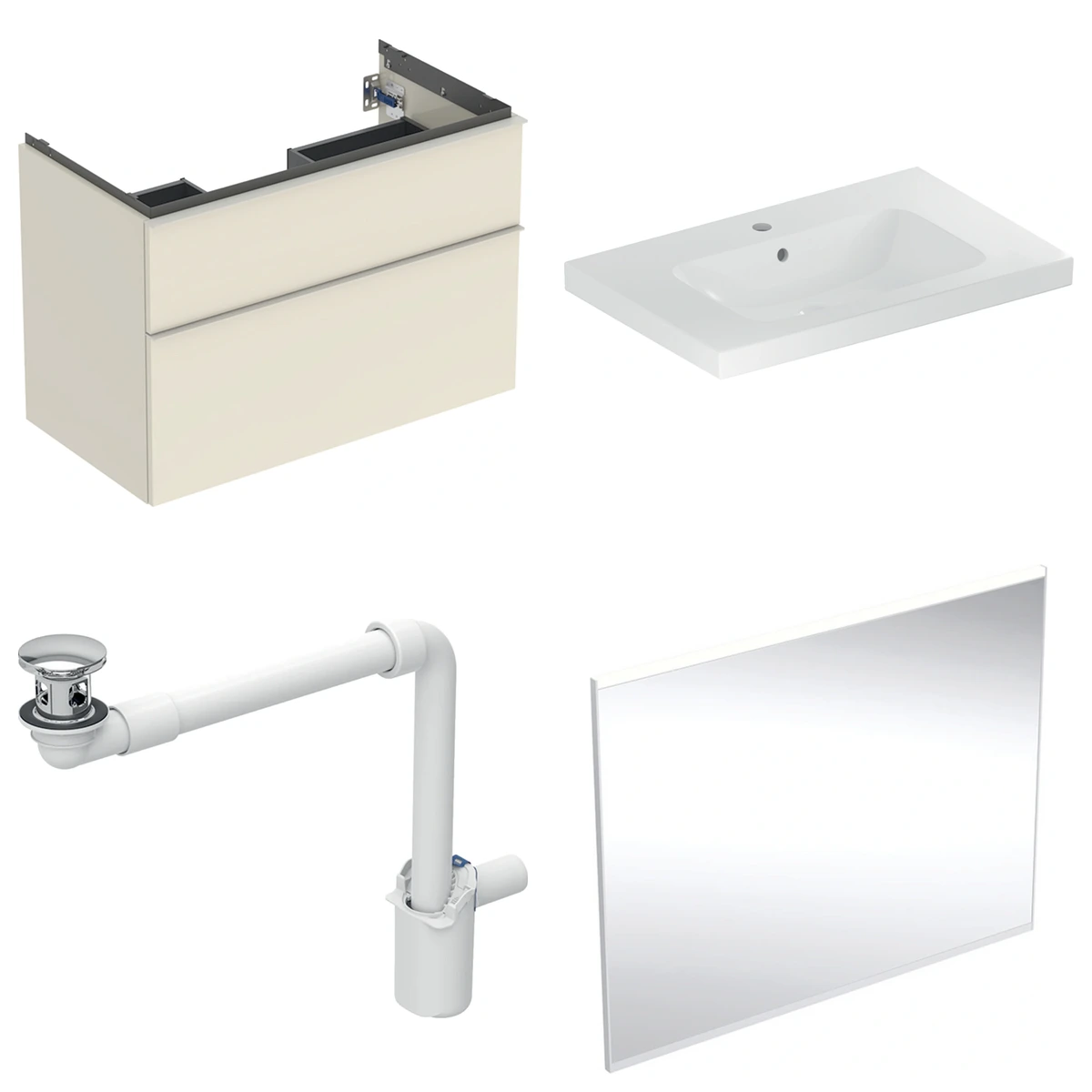 Geberit iCon 90 cm Kum Grisi Çift Çekmeceli Aynalı Banyo Dolabı Seti 2