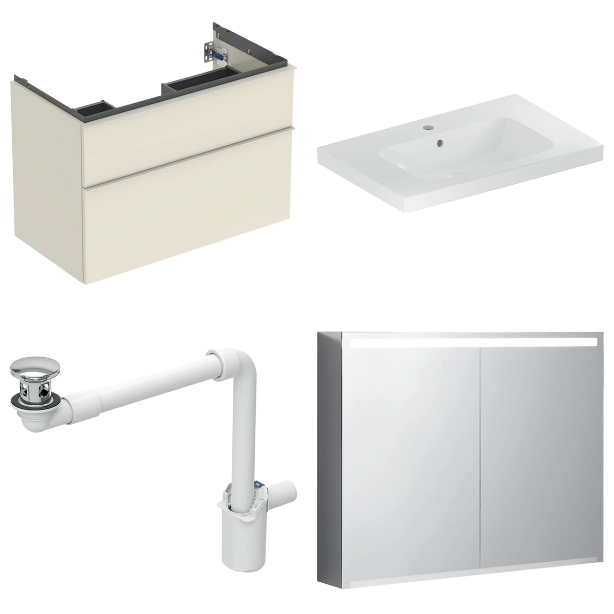 Geberit iCon 90 cm Kum Grisi Çift Çekmeceli Ayna Dolaplı Banyo Dolabı Seti 2