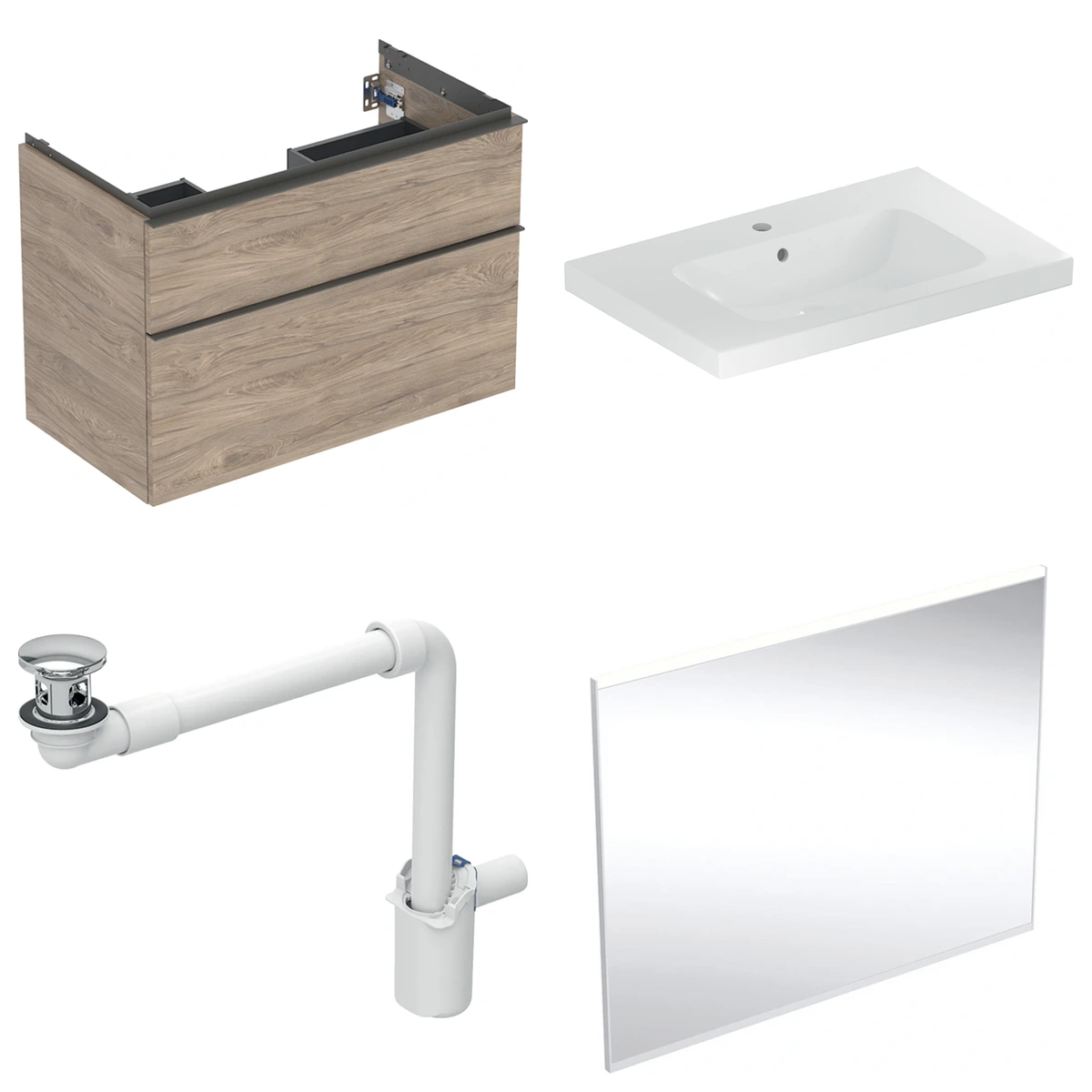 Geberit iCon 90 cm Amerikan Ceviz Çift Çekmeceli Aynalı Banyo Dolabı Seti 2