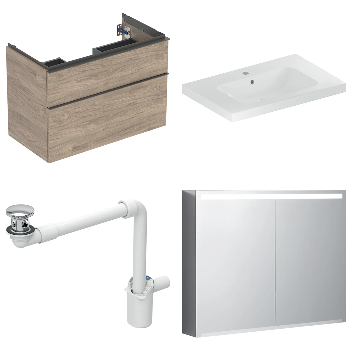 Geberit iCon 90 cm Amerikan Ceviz Çift Çekmeceli Ayna Dolaplı Banyo Dolabı Seti 2