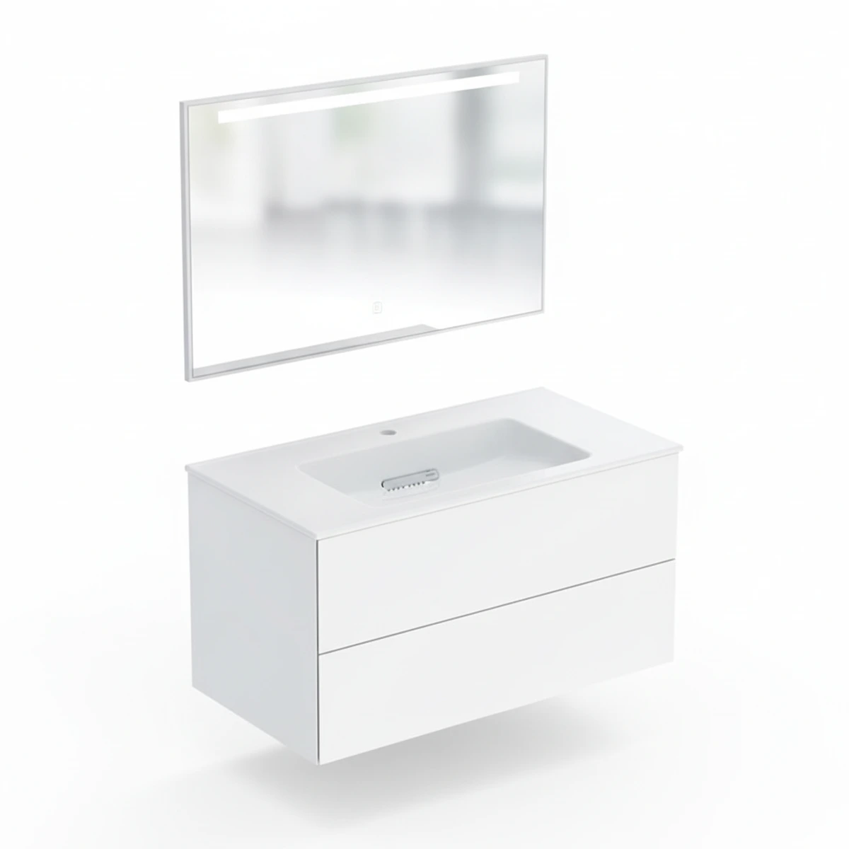 Geberit ONE 90 cm Parlak Beyaz Çift Çekmeceli Aynalı Banyo Dolabı Seti