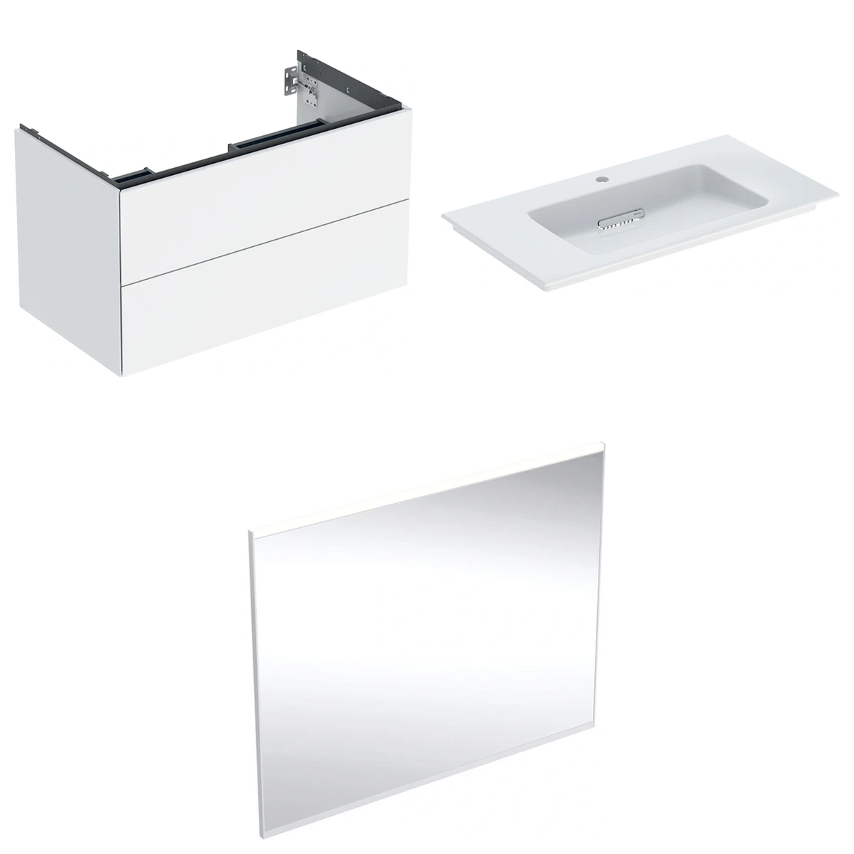 Geberit ONE 90 cm Parlak Beyaz Çift Çekmeceli Aynalı Banyo Dolabı Seti 2