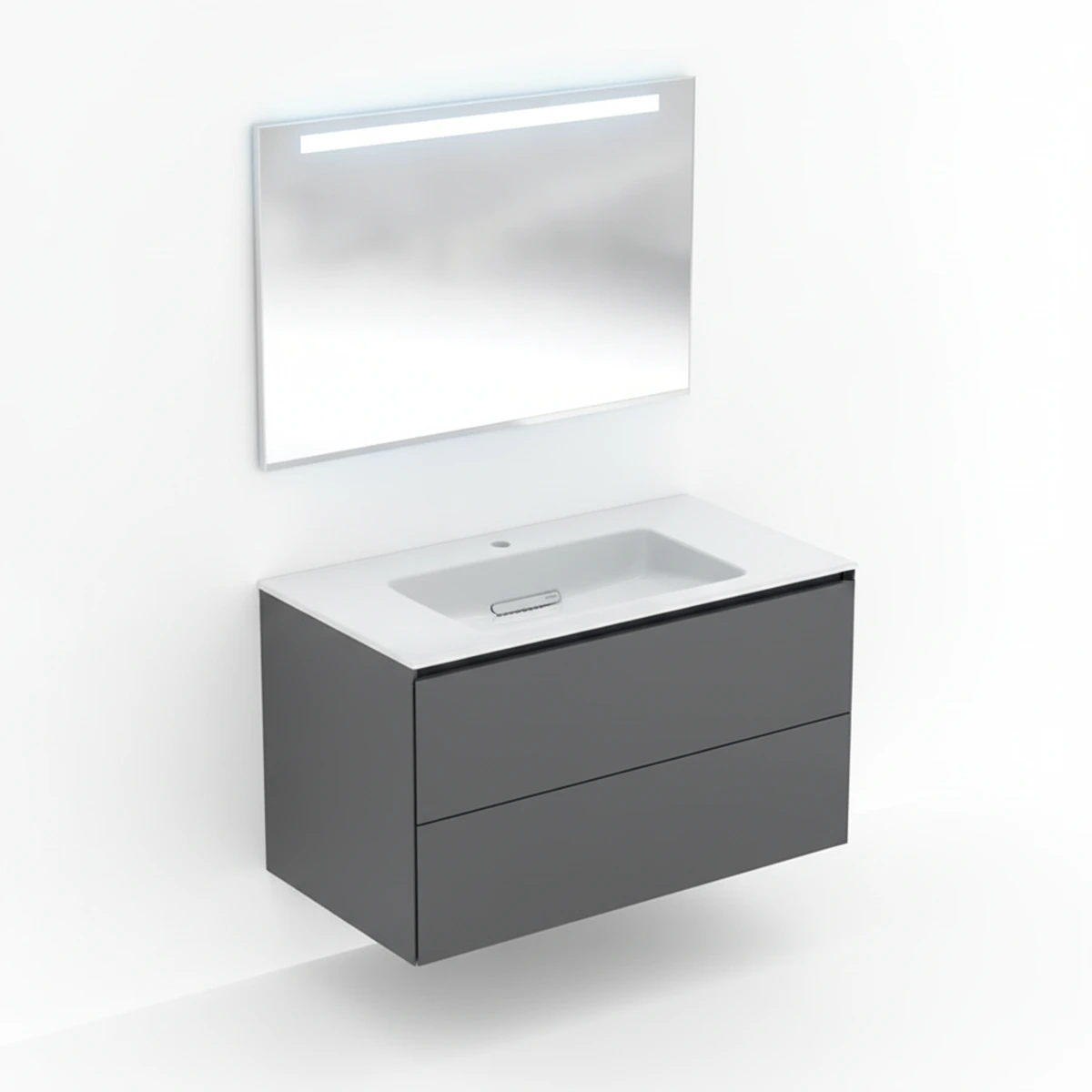 Geberit ONE 90 cm Mat Antrasit Çift Çekmeceli Aynalı Banyo Dolabı Seti