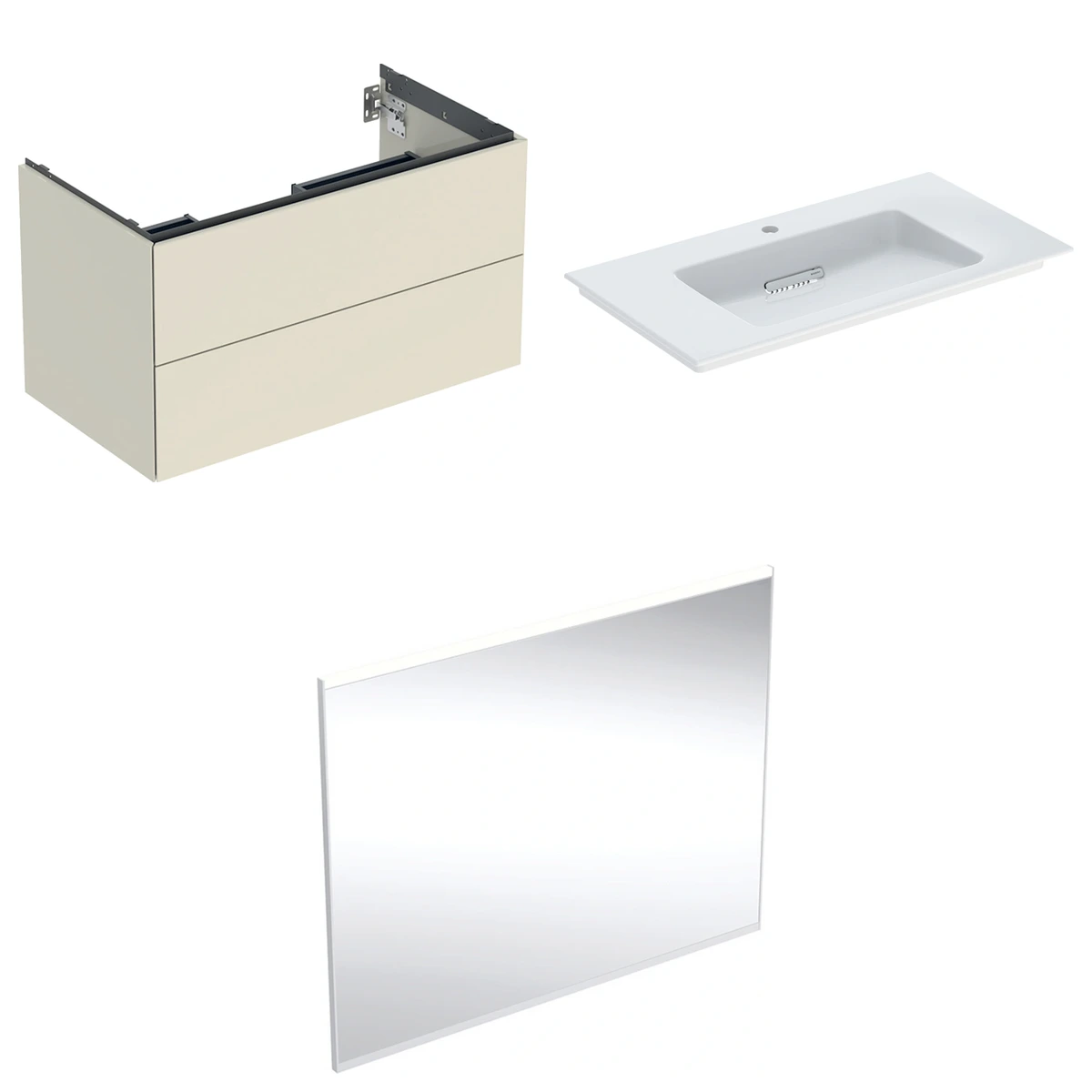 Geberit ONE 90 cm Kum Grisi Çift Çekmeceli Aynalı Banyo Dolabı Seti 2