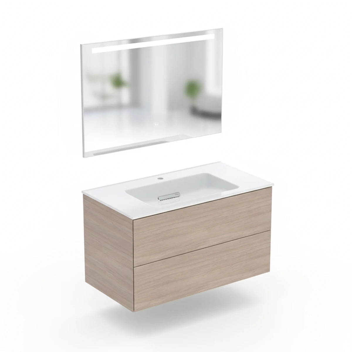 Geberit ONE 90 cm Meşe Çift Çekmeceli Aynalı Banyo Dolabı Seti