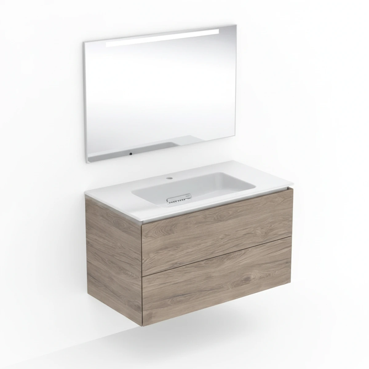 Geberit ONE 90 cm Amerikan Ceviz Çift Çekmeceli Aynalı Banyo Dolabı Seti