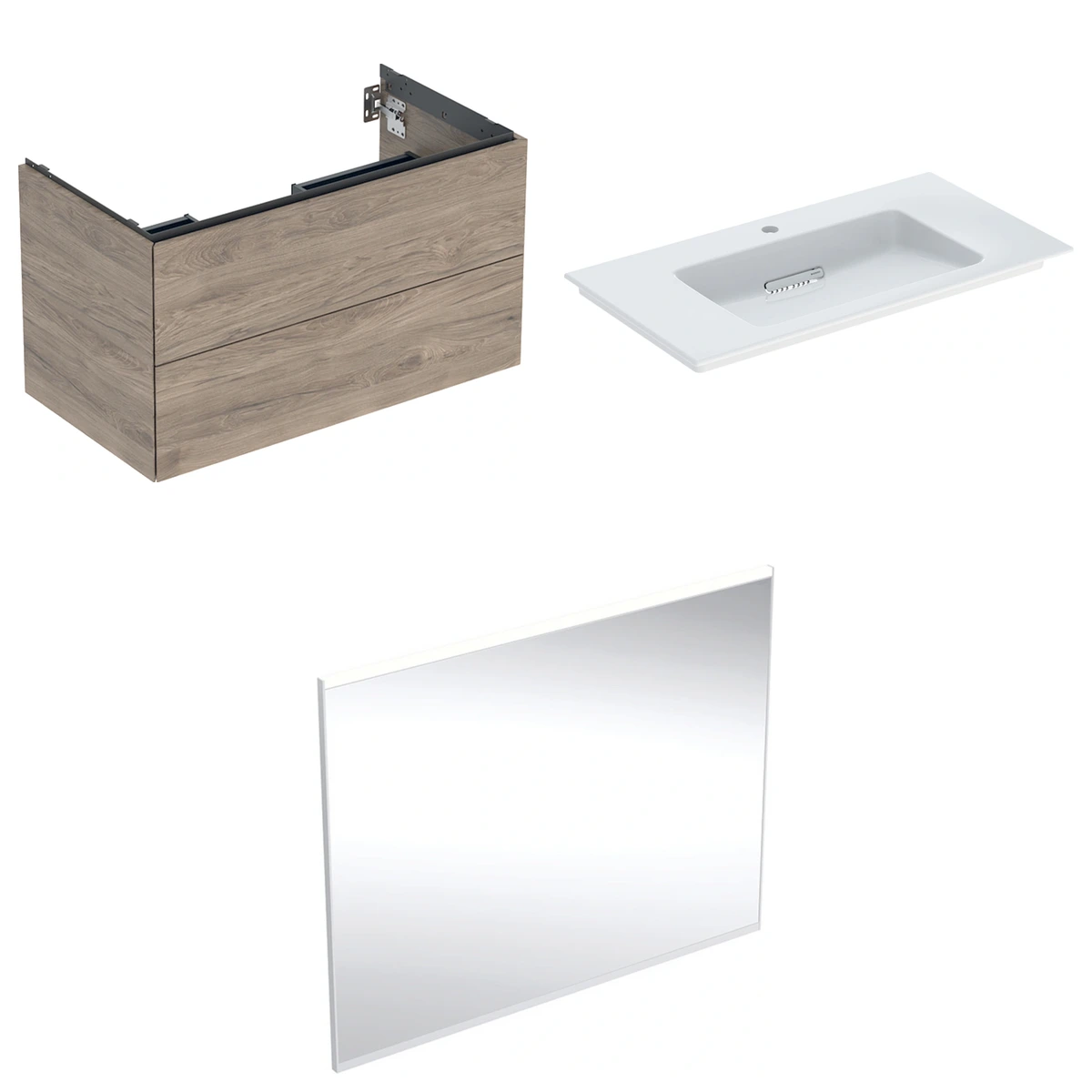 Geberit ONE 90 cm Amerikan Ceviz Çift Çekmeceli Aynalı Banyo Dolabı Seti 2