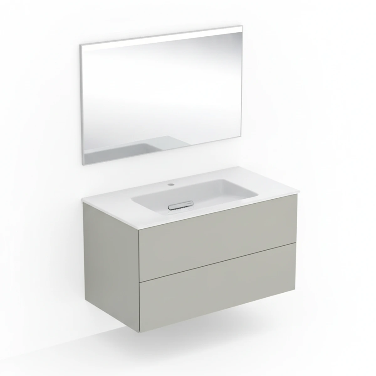 Geberit ONE 90 cm Bej Gri Çift Çekmeceli Aynalı Banyo Dolabı Seti