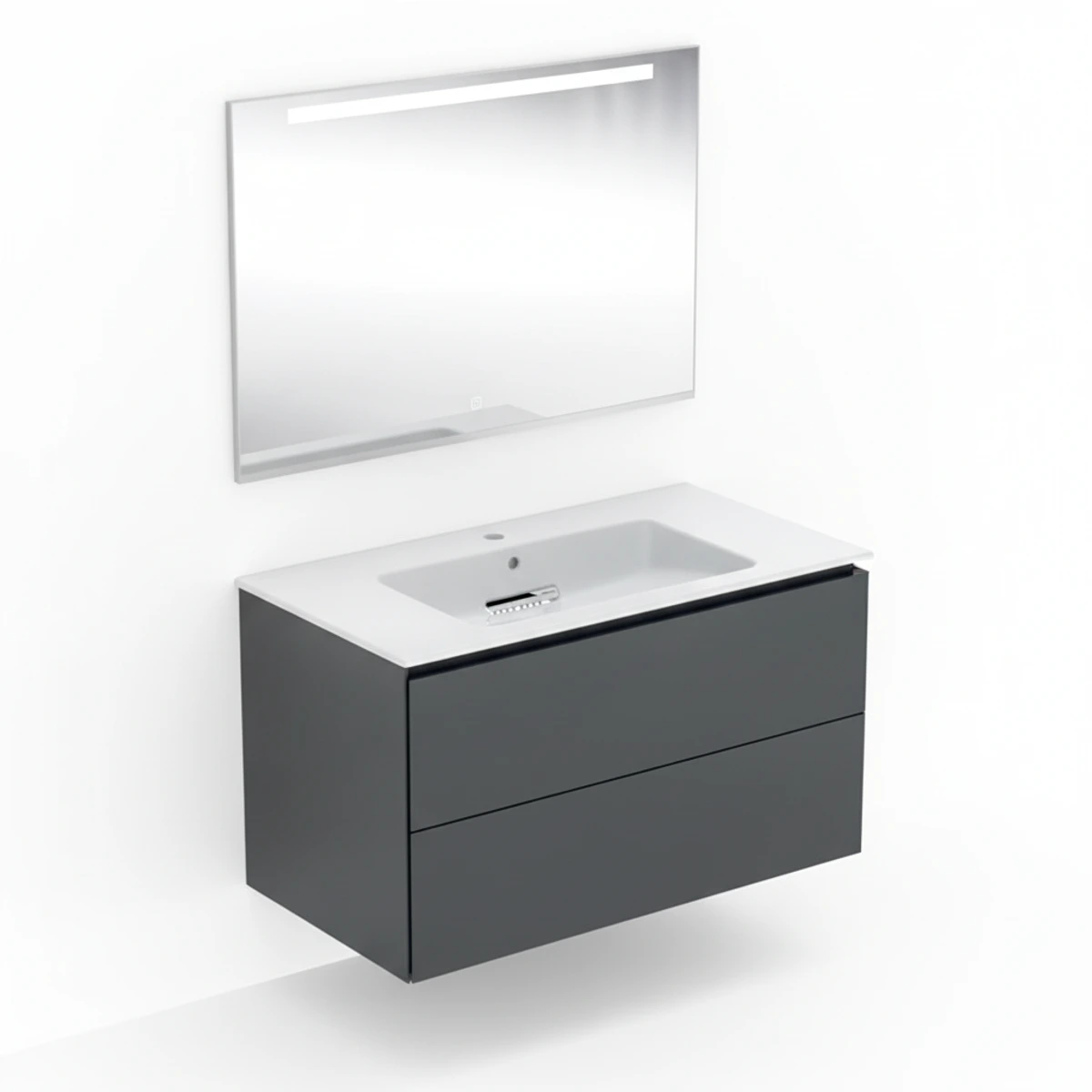 Geberit ONE 90 cm Mat Siyah Çift Çekmeceli Aynalı Banyo Dolabı Seti
