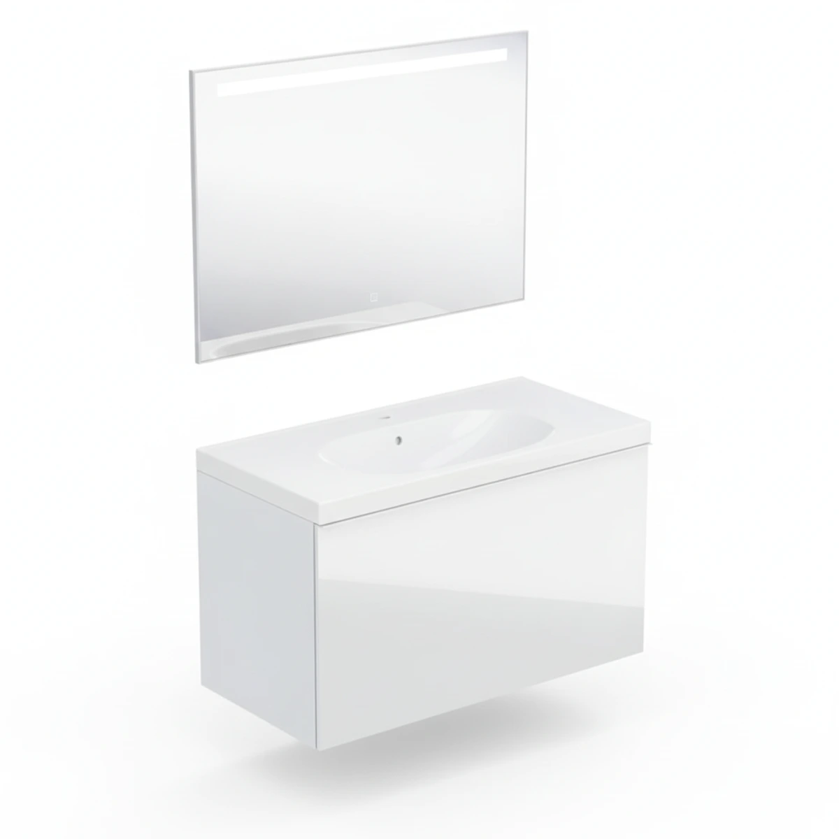 Geberit Acanto 90 cm Beyaz Cam Gizli Çekmeceli Aynalı Banyo Dolabı Seti