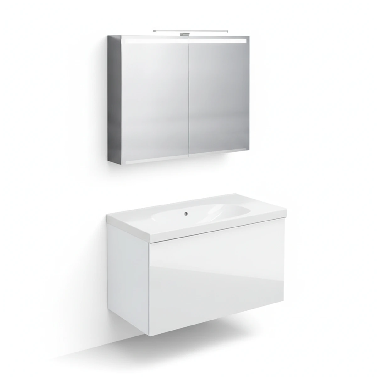 Geberit Acanto 90 cm Beyaz Cam Gizli Çekmeceli Ayna Dolaplı Banyo Dolabı Seti