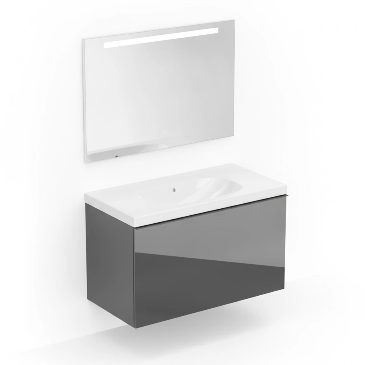 Geberit Acanto 90 cm Antrasit Cam Gizli Çekmeceli Aynalı Banyo Dolabı Seti