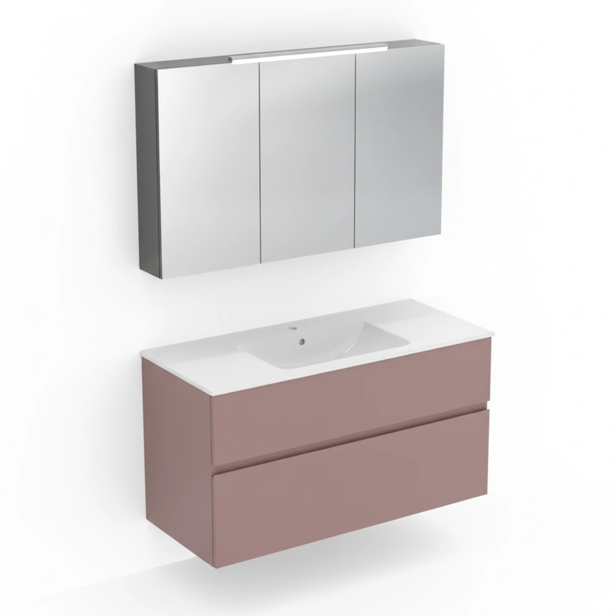 Geberit Aniara 120 cm Aniara Kırmızısı Çift Çekmeceli Ayna Dolaplı Banyo Dolabı Seti