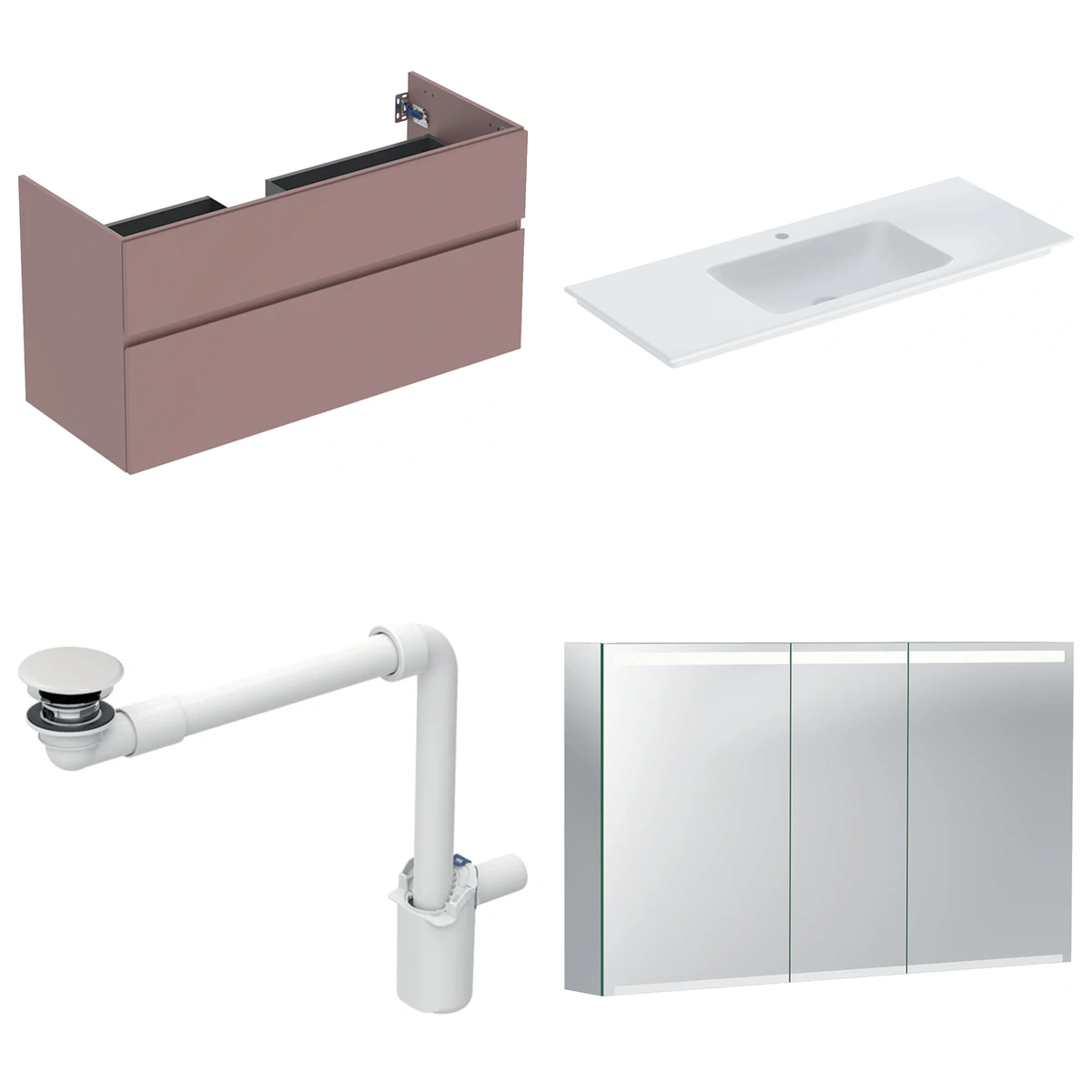 Geberit Aniara 120 cm Aniara Kırmızısı Çift Çekmeceli Ayna Dolaplı Banyo Dolabı Seti 2
