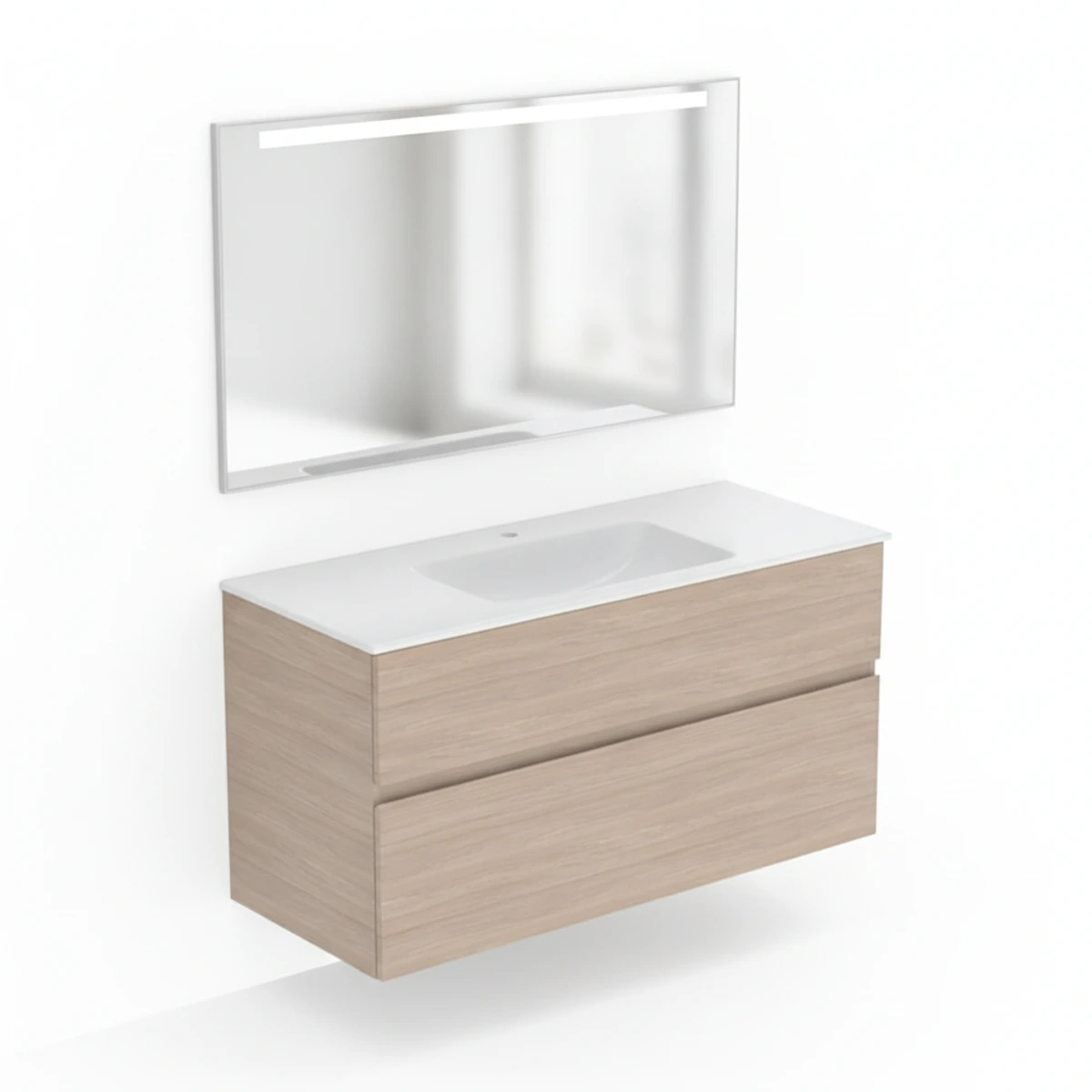 Geberit Aniara 120 cm Meşe Çift Çekmeceli Aynalı Banyo Dolabı Seti