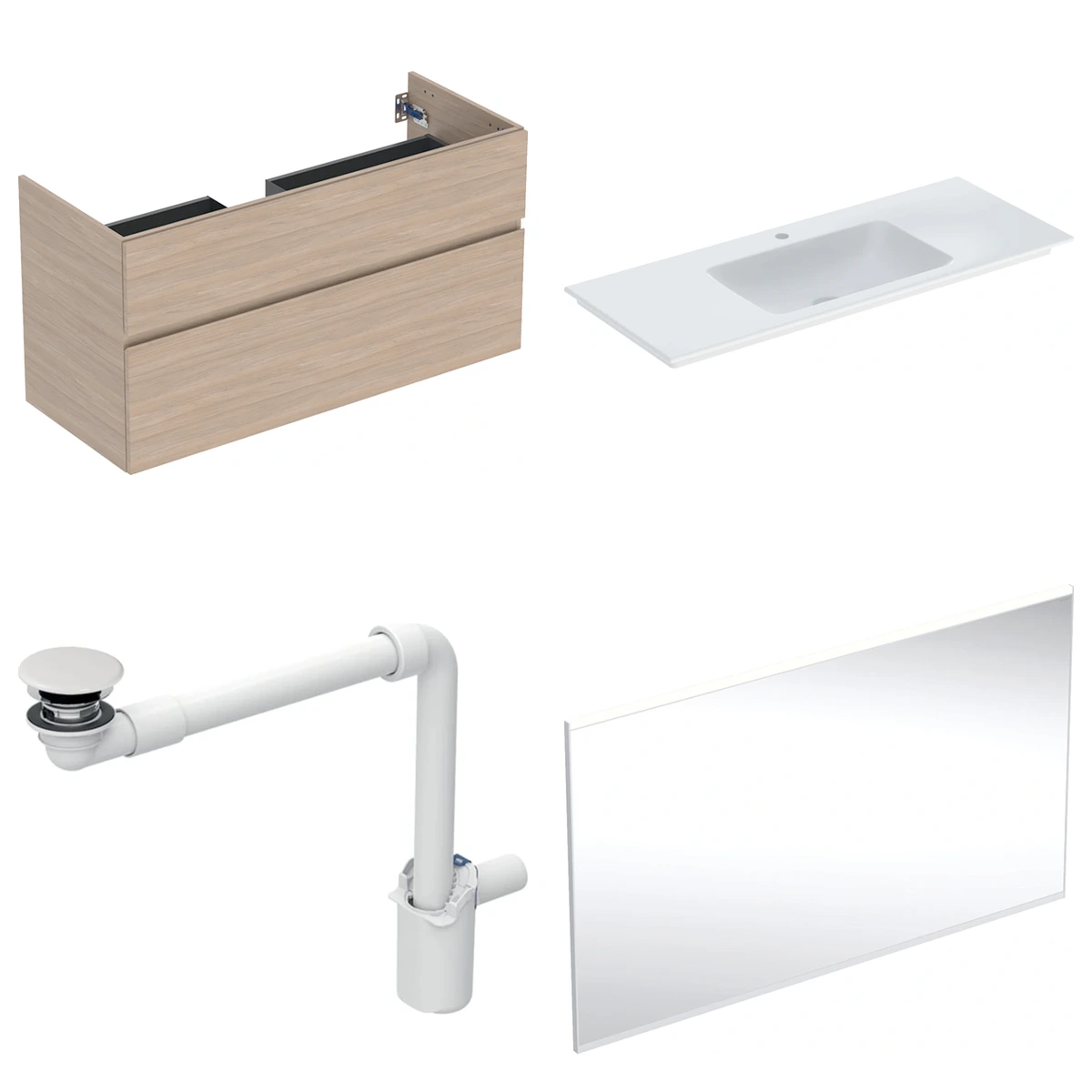 Geberit Aniara 120 cm Meşe Çift Çekmeceli Aynalı Banyo Dolabı Seti 2