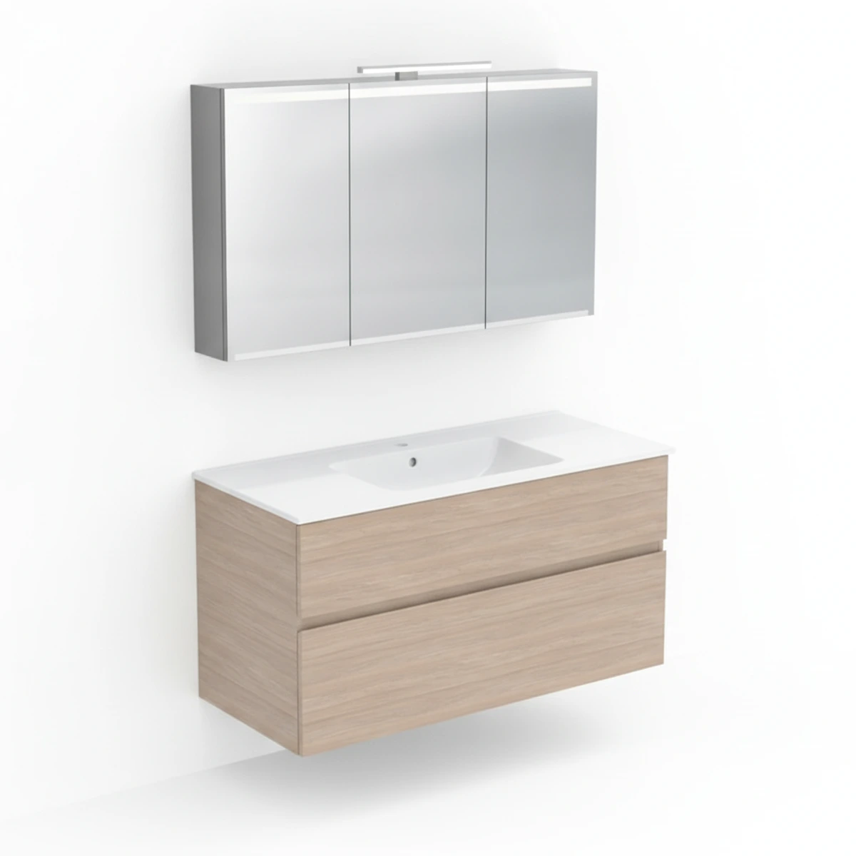 Geberit Aniara 120 cm Meşe Çift Çekmeceli Ayna Dolaplı Banyo Dolabı Seti