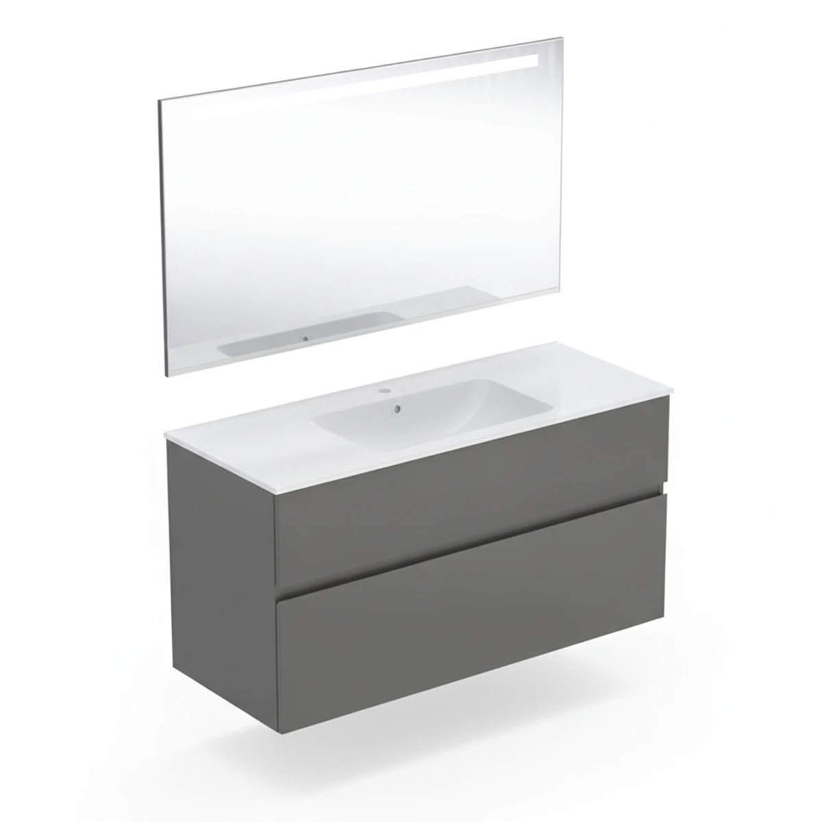 Geberit Aniara 120 cm Mat Antrasit Çift Çekmeceli Aynalı Banyo Dolabı Seti
