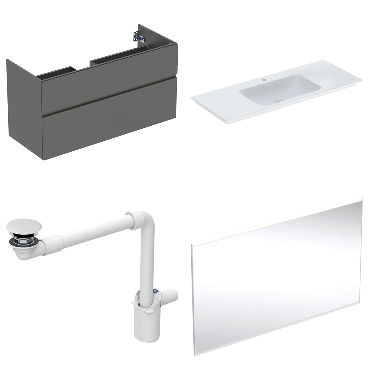 Geberit Aniara 120 cm Mat Antrasit Çift Çekmeceli Aynalı Banyo Dolabı Seti 2