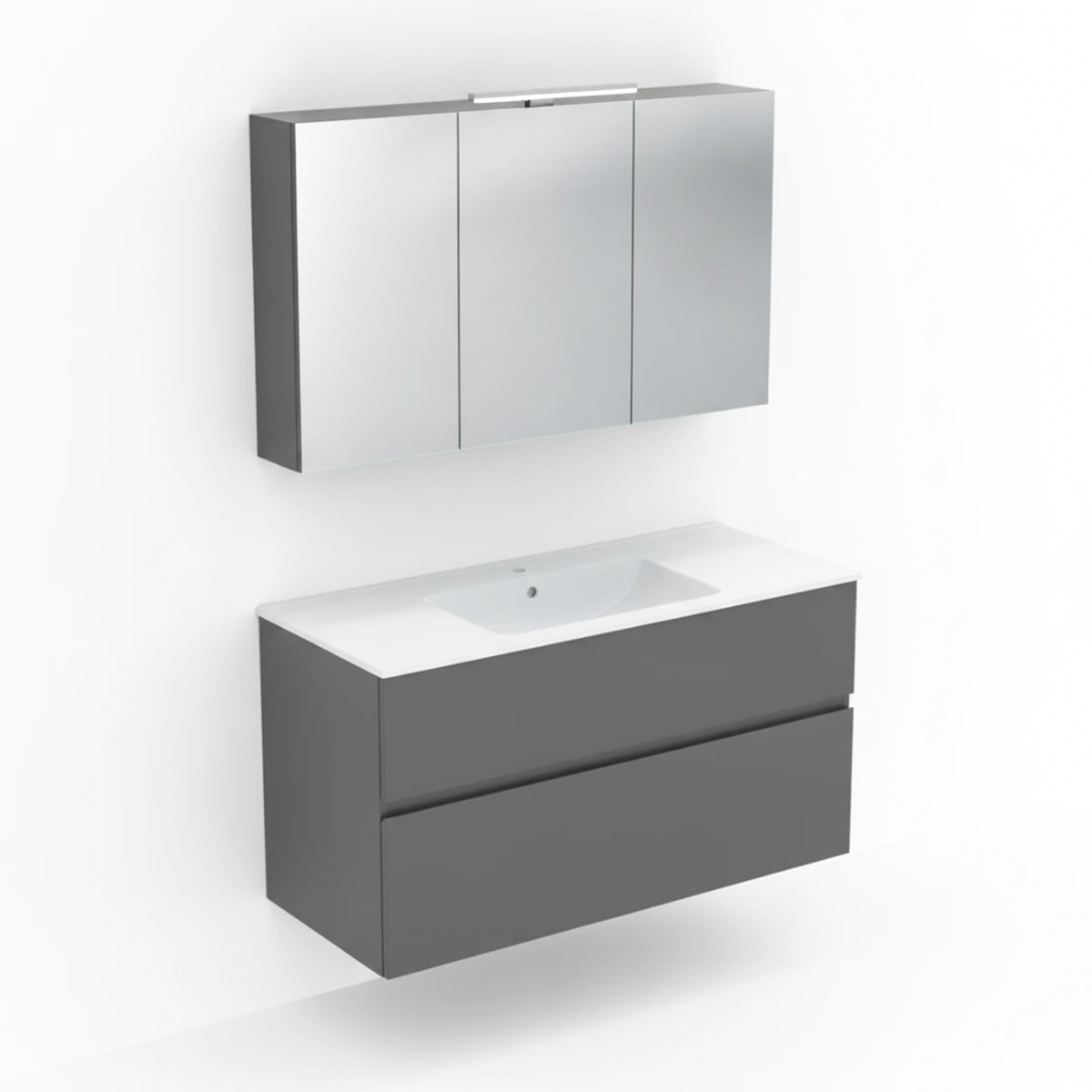 Geberit Aniara 120 cm Mat Antrasit Çift Çekmeceli Ayna Dolaplı Banyo Dolabı Seti