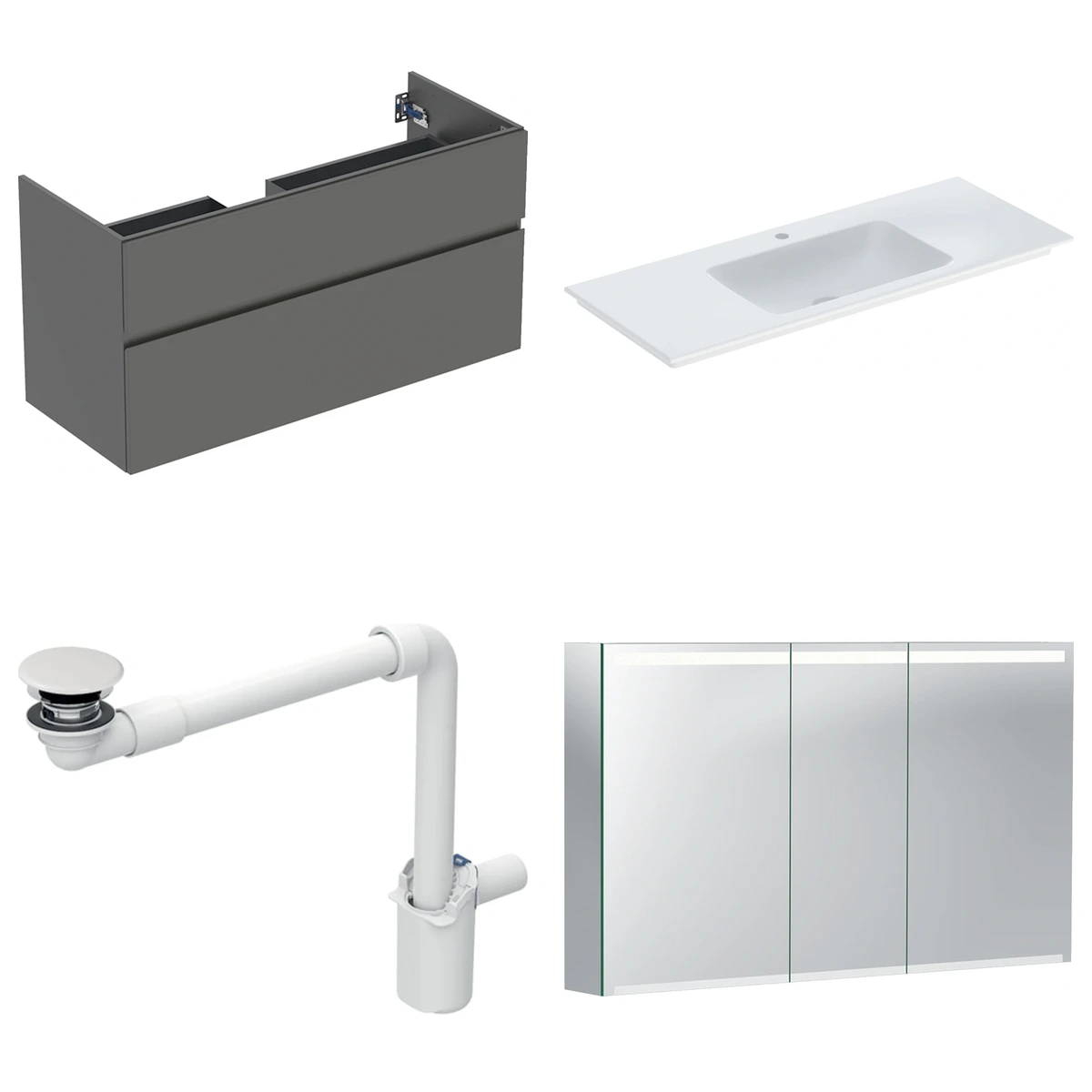 Geberit Aniara 120 cm Mat Antrasit Çift Çekmeceli Ayna Dolaplı Banyo Dolabı Seti 2