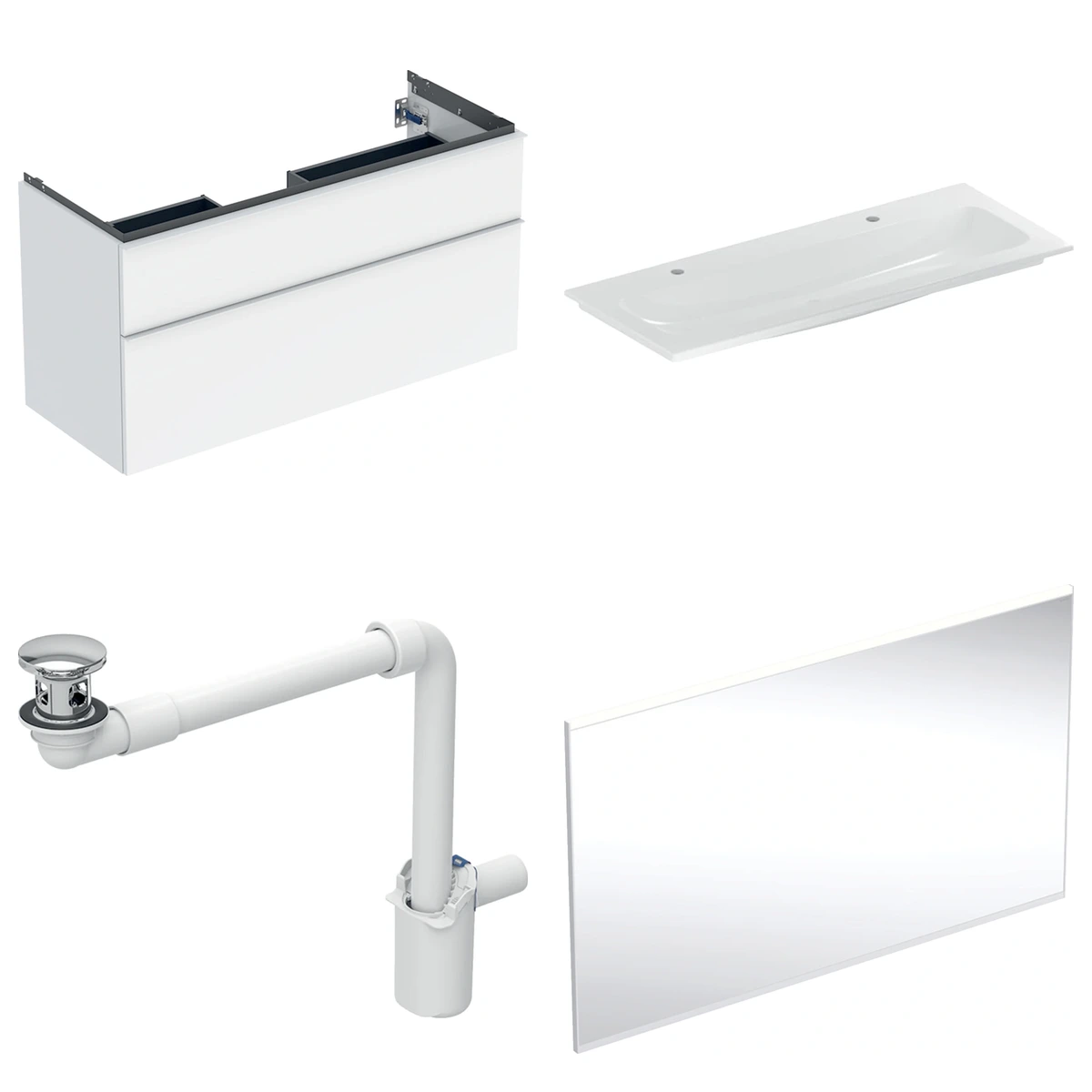 Geberit iCon 120 cm Parlak Beyaz Çift Çekmeceli Aynalı Banyo Dolabı Seti 2