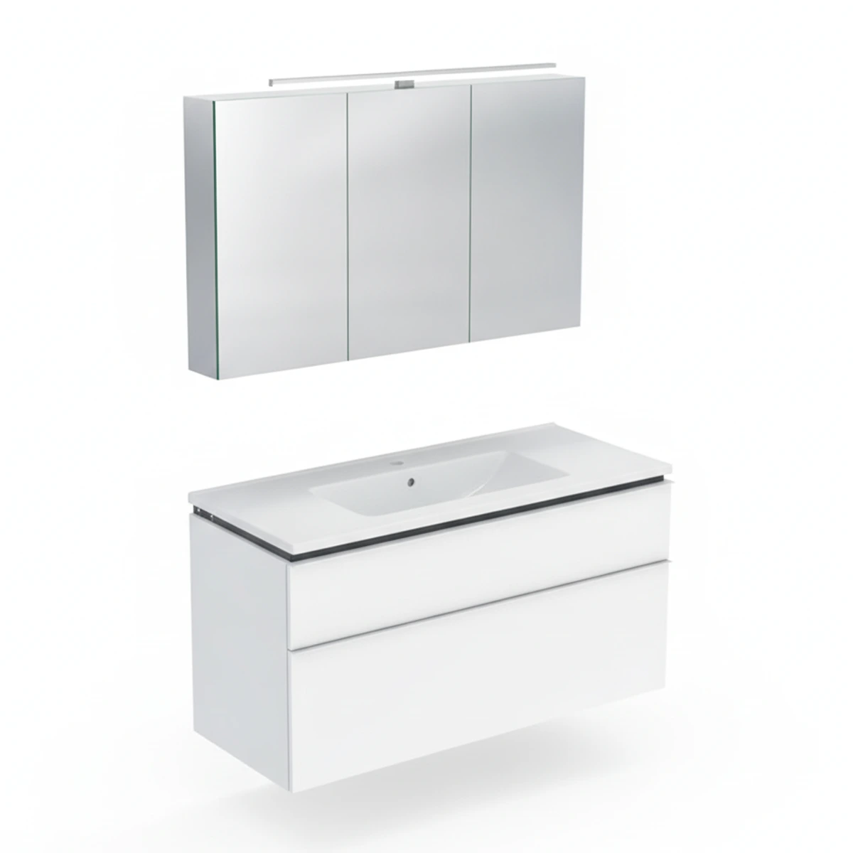 Geberit iCon 120 cm Parlak Beyaz Çift Çekmeceli Ayna Dolaplı Banyo Dolabı Seti