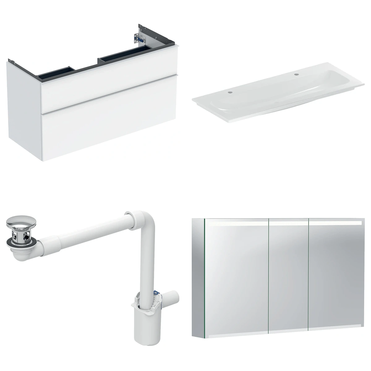 Geberit iCon 120 cm Parlak Beyaz Çift Çekmeceli Ayna Dolaplı Banyo Dolabı Seti 2