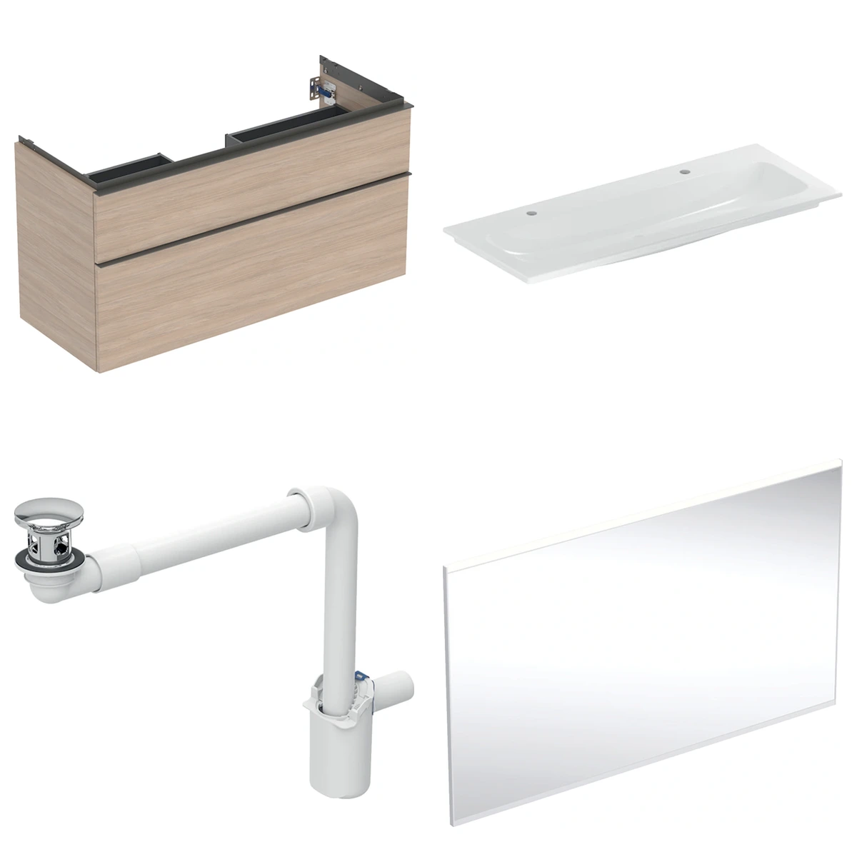Geberit iCon 120 cm Meşe Çift Çekmeceli Aynalı Banyo Dolabı Seti 2