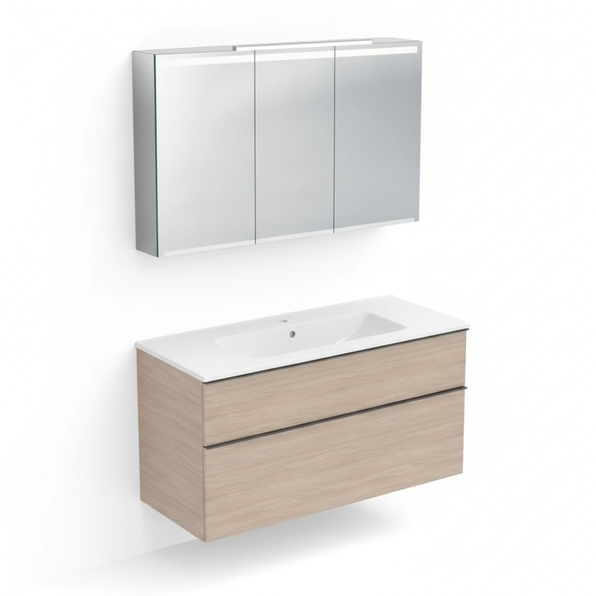 Geberit iCon 120 cm Meşe Çift Çekmeceli Ayna Dolaplı Banyo Dolabı Seti
